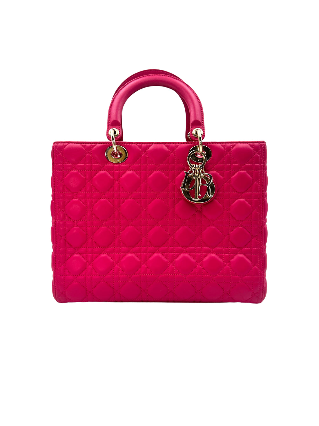 Christian Dior Lady Dior Pink Cannage Lambskin Handle Bag With Gold Charms DR481