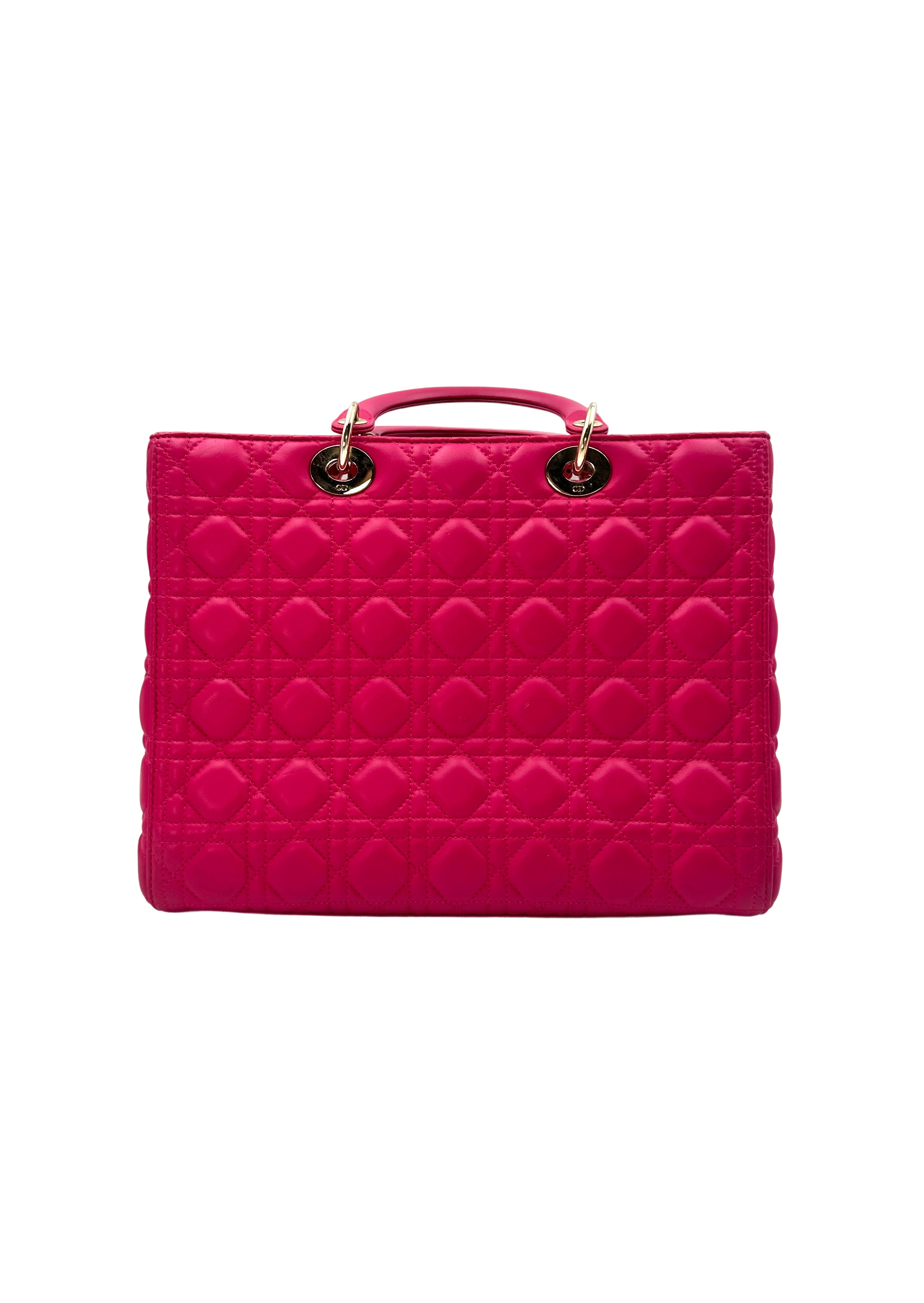 Christian Dior Lady Dior Pink Cannage Lambskin Handle Bag With Gold Charms DR481