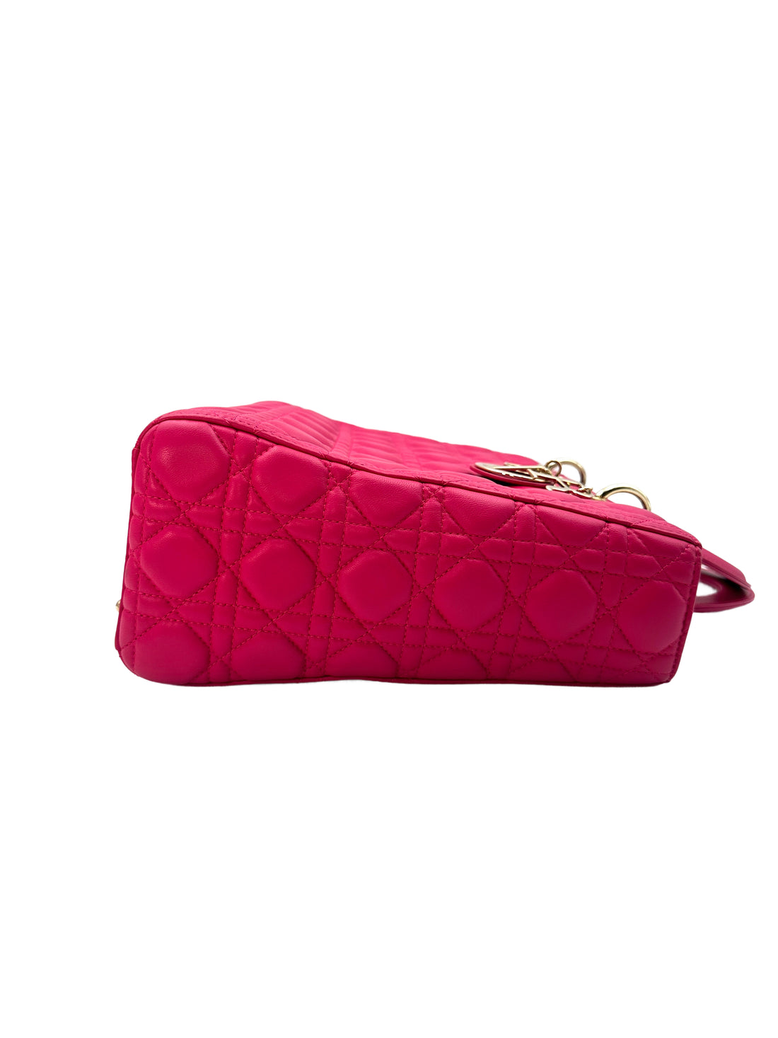 Christian Dior Lady Dior Pink Cannage Lambskin Handle Bag With Gold Charms DR481