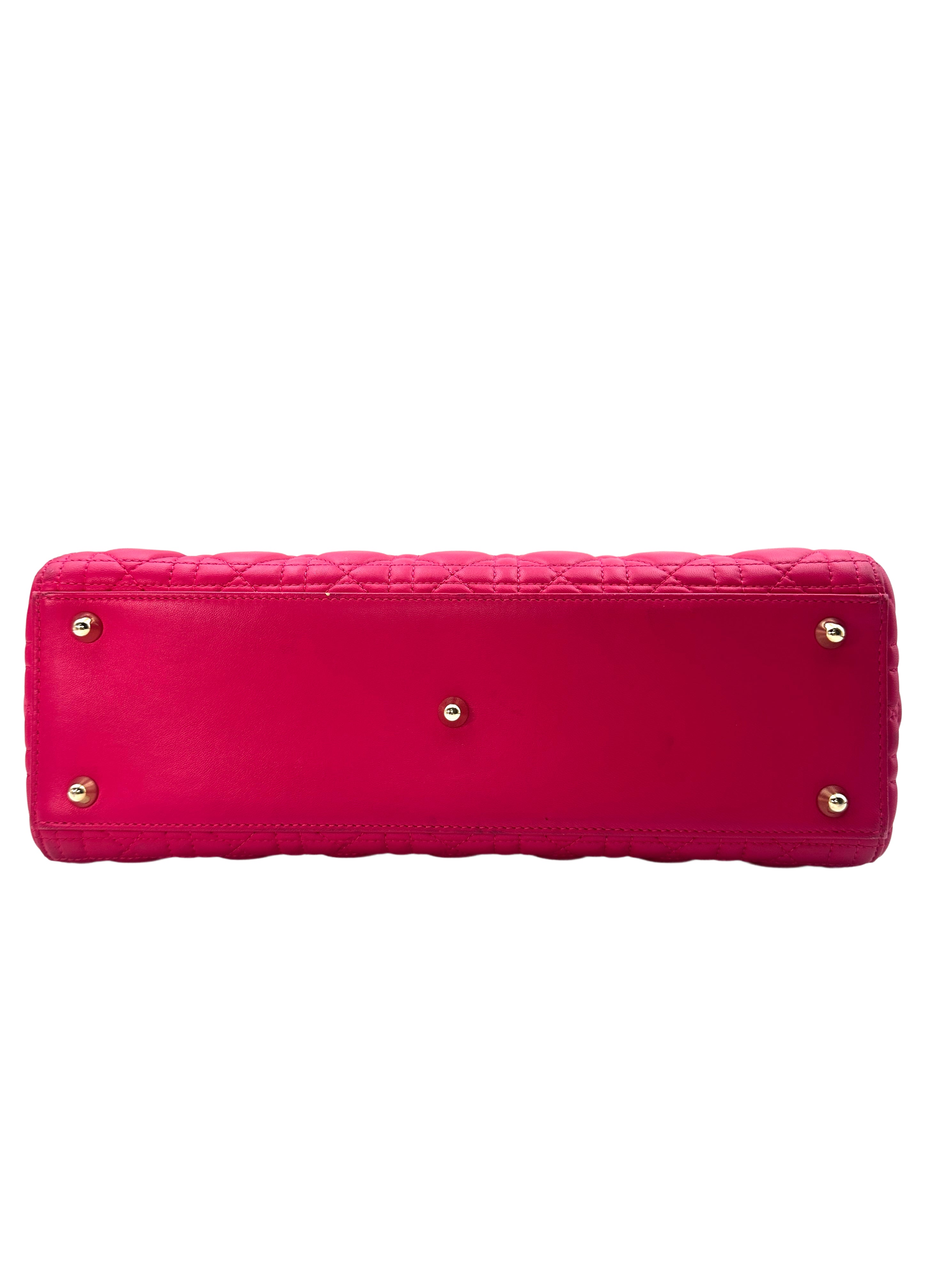 Christian Dior Lady Dior Pink Cannage Lambskin Handle Bag With Gold Charms DR481