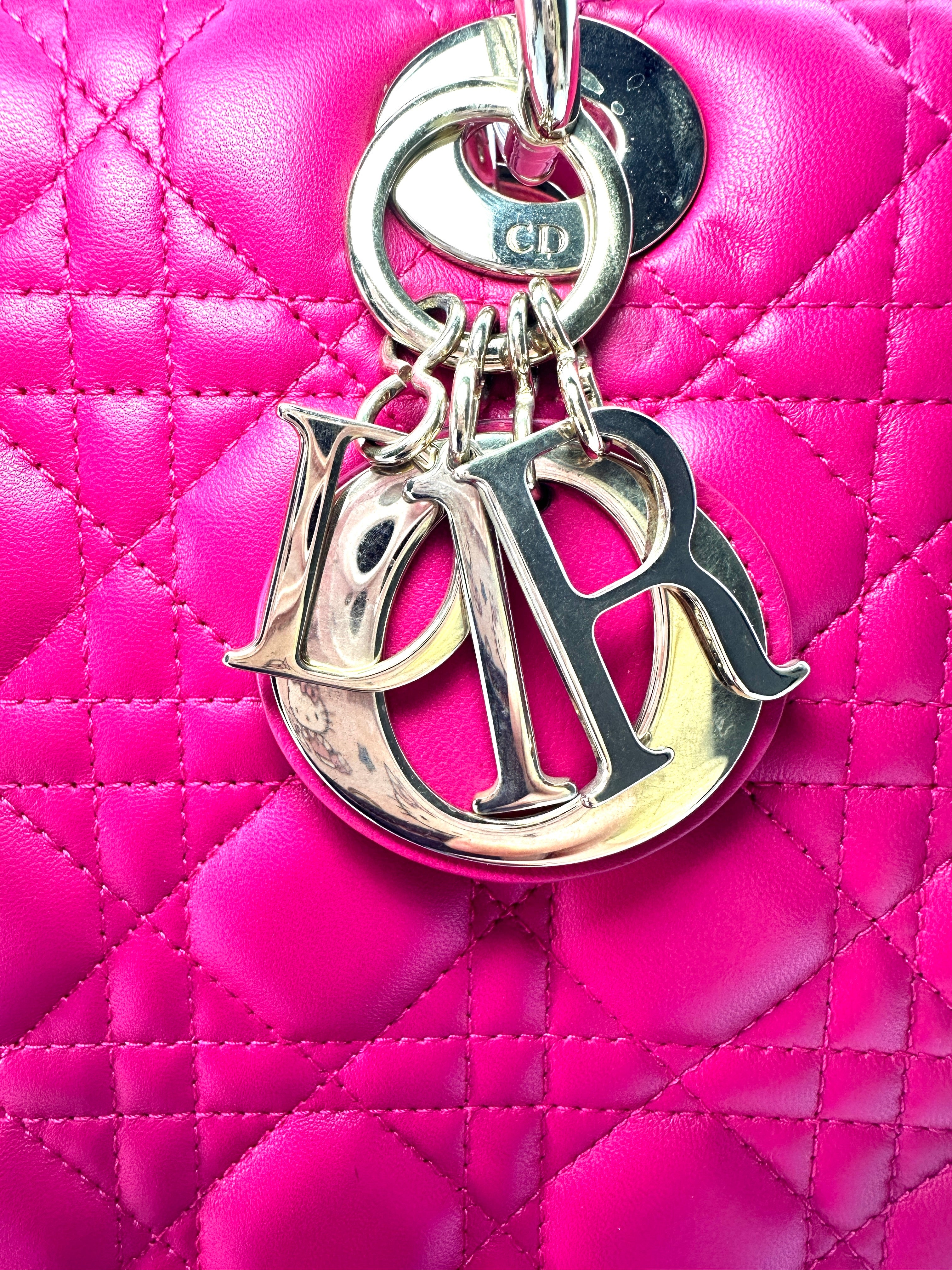 Christian Dior Lady Dior Pink Cannage Lambskin Handle Bag With Gold Charms DR481