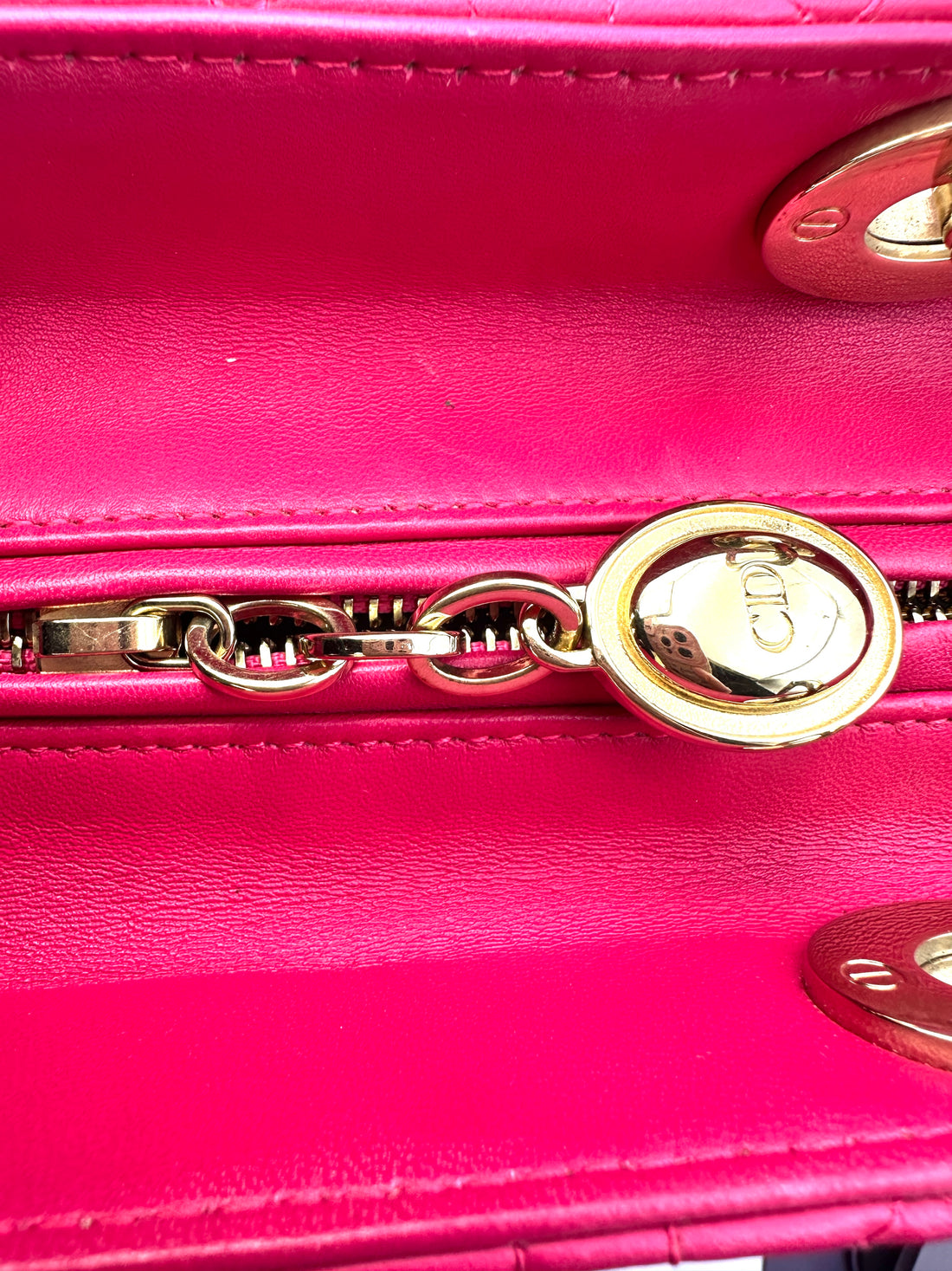 Christian Dior Lady Dior Pink Cannage Lambskin Handle Bag With Gold Charms DR481
