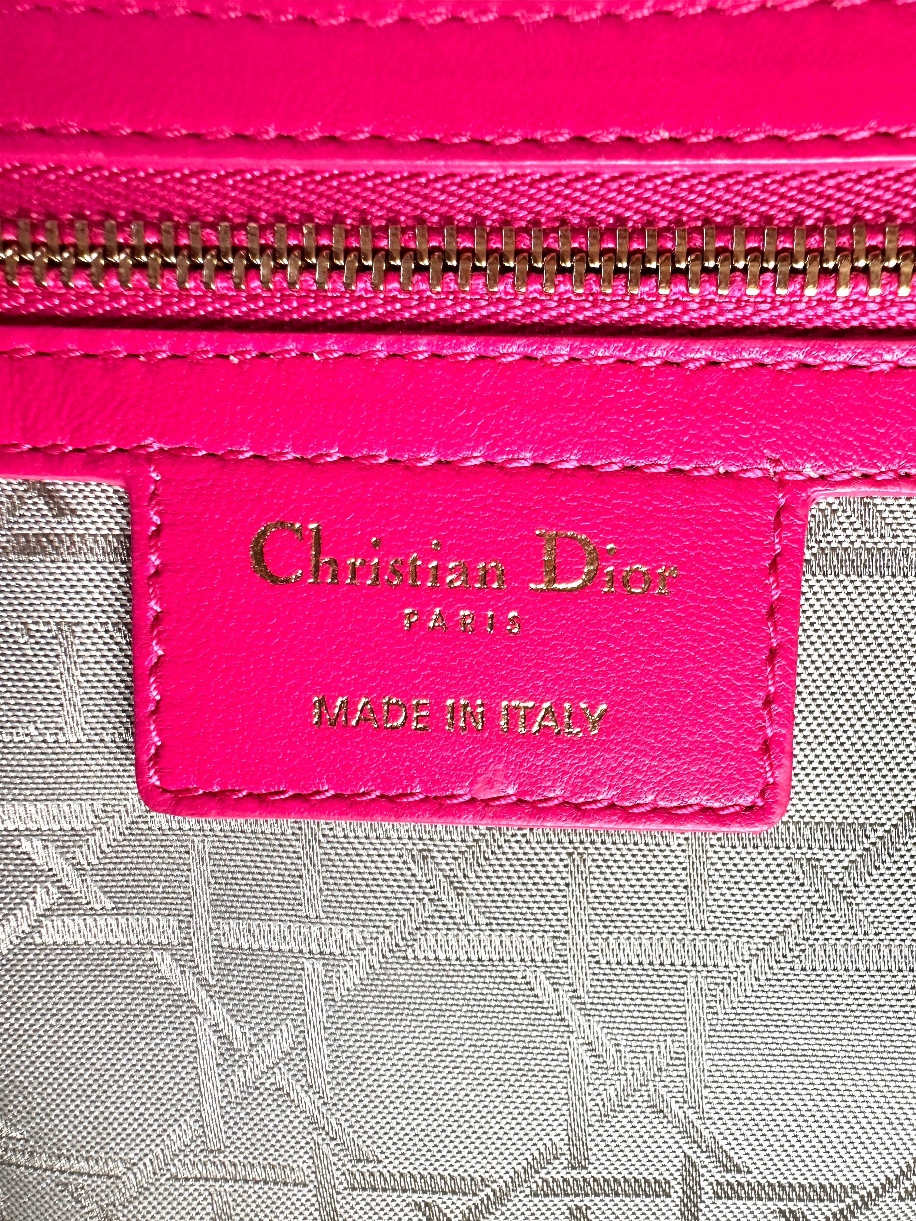 Christian Dior Lady Dior Pink Cannage Lambskin Handle Bag With Gold Charms DR481