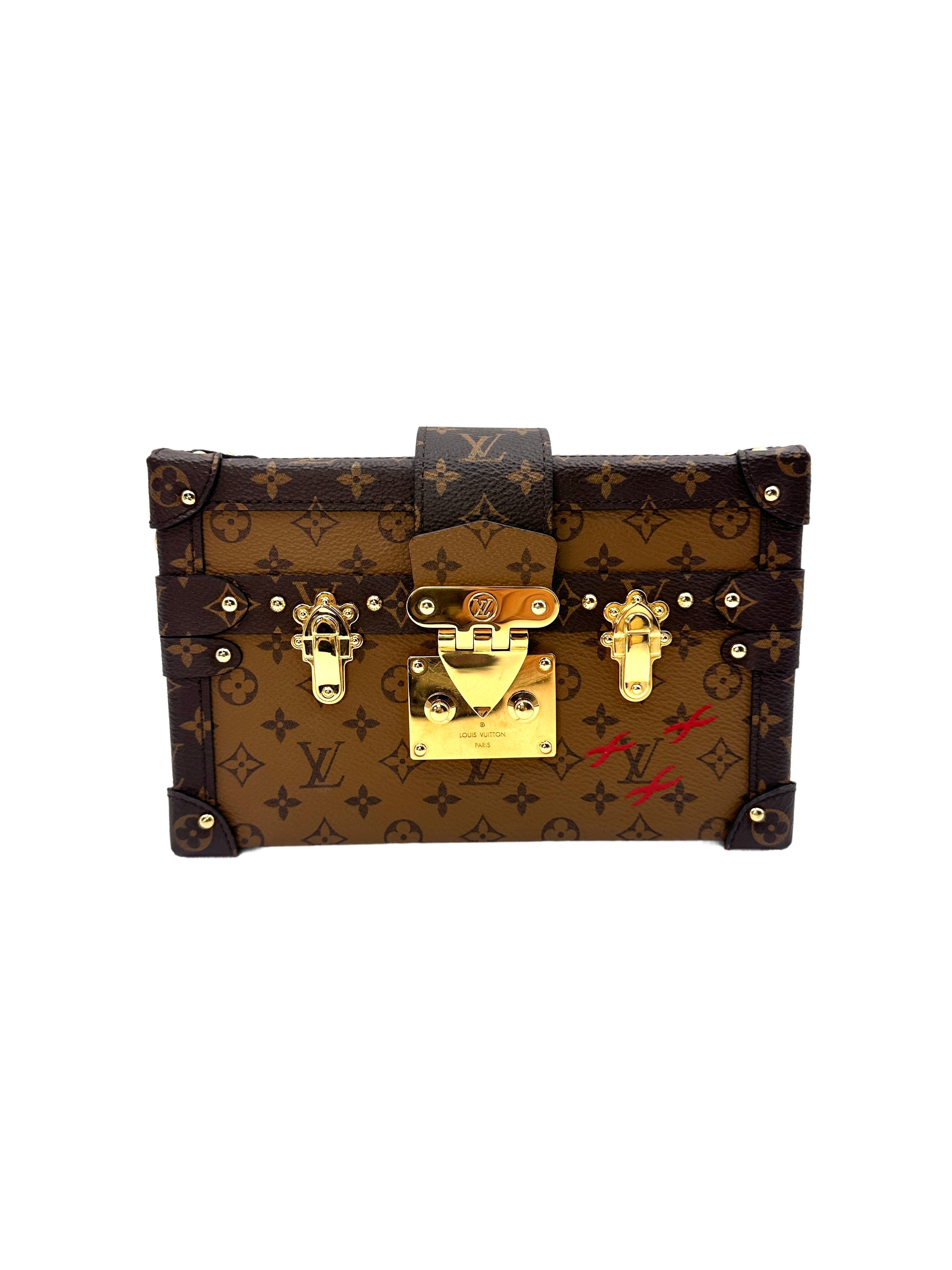 Louis Vuitton Petite Malle Brown Monogram Leather Bag With Gold Hardware LV1869
