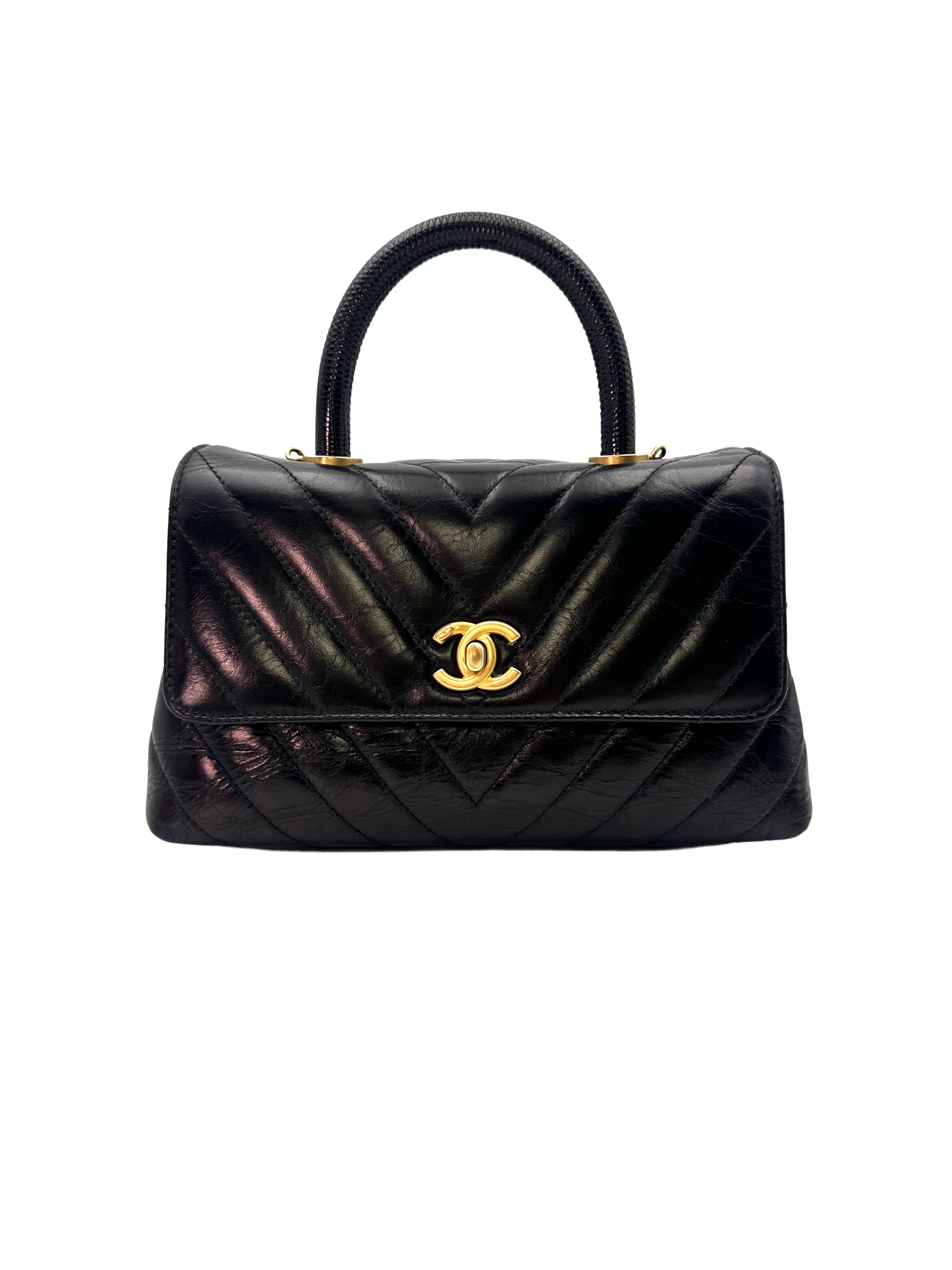 Chanel CoCo Handle Black Chevron Quilted Leather Small Size Handle Bag(25***40) CC1385