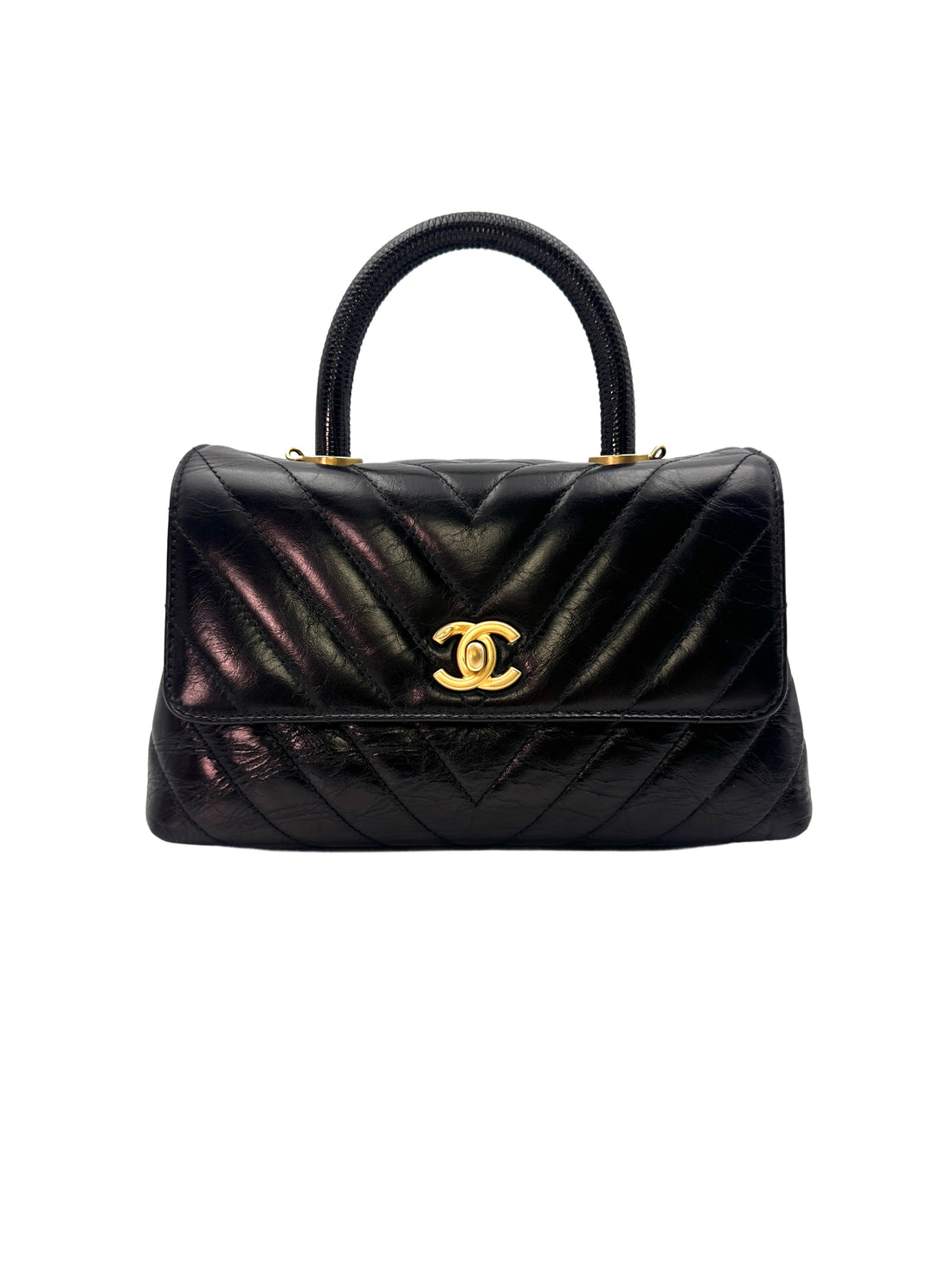 Chanel CoCo Handle Black Chevron Quilted Leather Small Size Handle Bag(25***40) CC1385