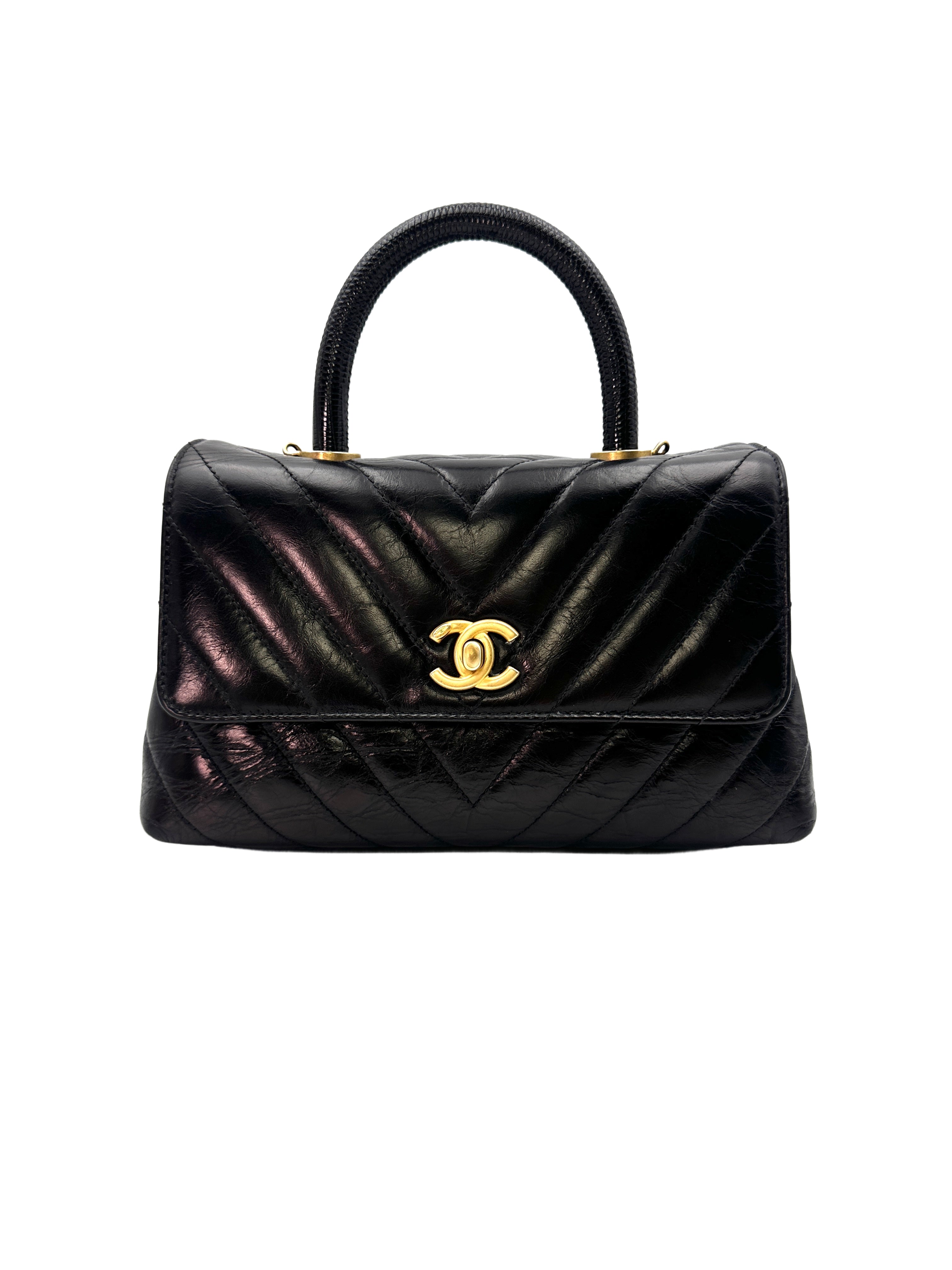 Chanel CoCo Handle Black Chevron Quilted Leather Small Size Handle Bag(25***40) CC1385