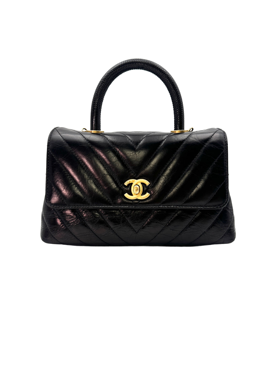 Chanel CoCo Handle Black Chevron Quilted Leather Small Size Handle Bag(25***40) CC1385