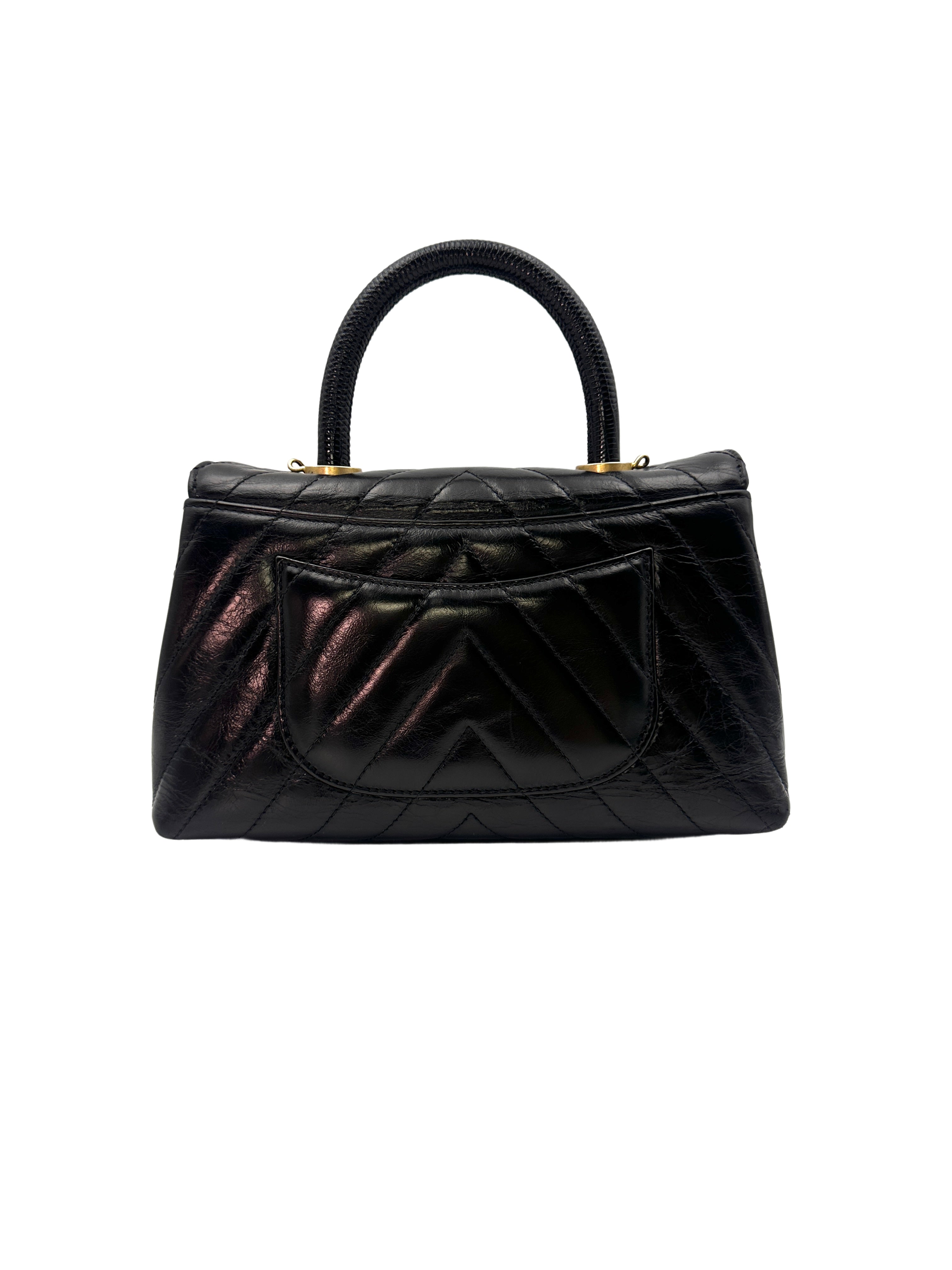 Chanel CoCo Handle Black Chevron Quilted Leather Small Size Handle Bag(25***40) CC1385