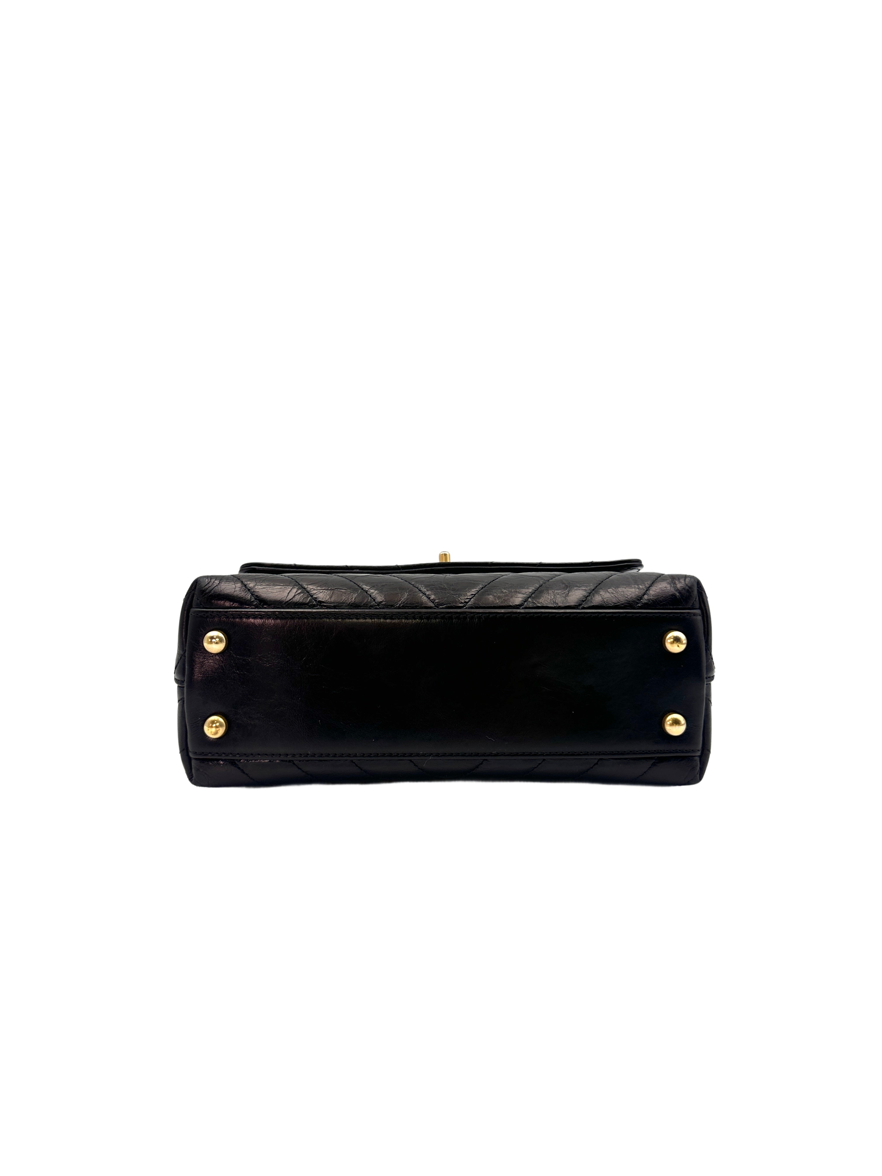 Chanel CoCo Handle Black Chevron Quilted Leather Small Size Handle Bag(25***40) CC1385