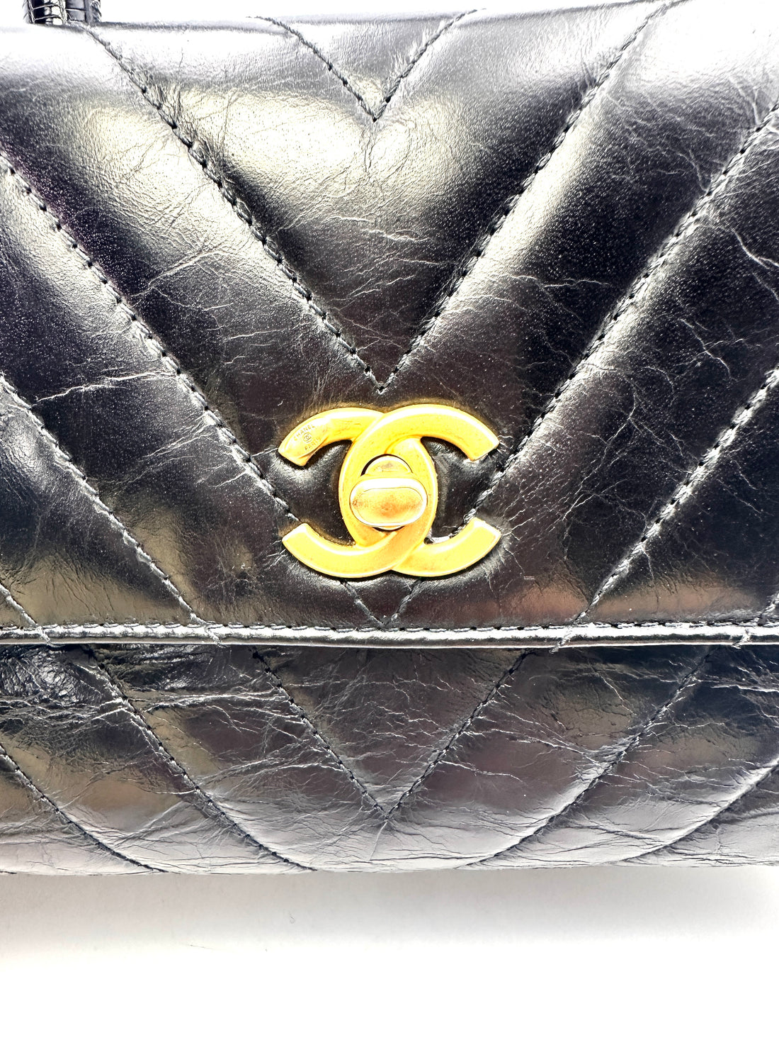 Chanel CoCo Handle Black Chevron Quilted Leather Small Size Handle Bag(25***40) CC1385