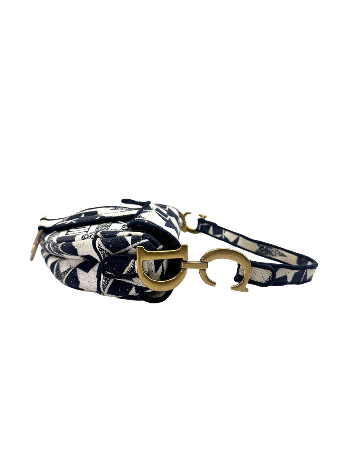 Christian Dior Navy/White Stars Embroidered Canvas Medium Size Saddle Bag DR478