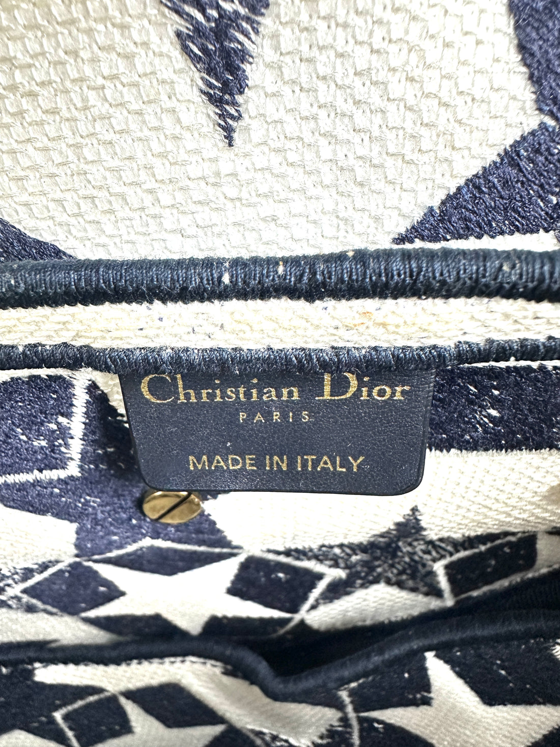 Christian Dior Navy/White Stars Embroidered Canvas Medium Size Saddle Bag DR478