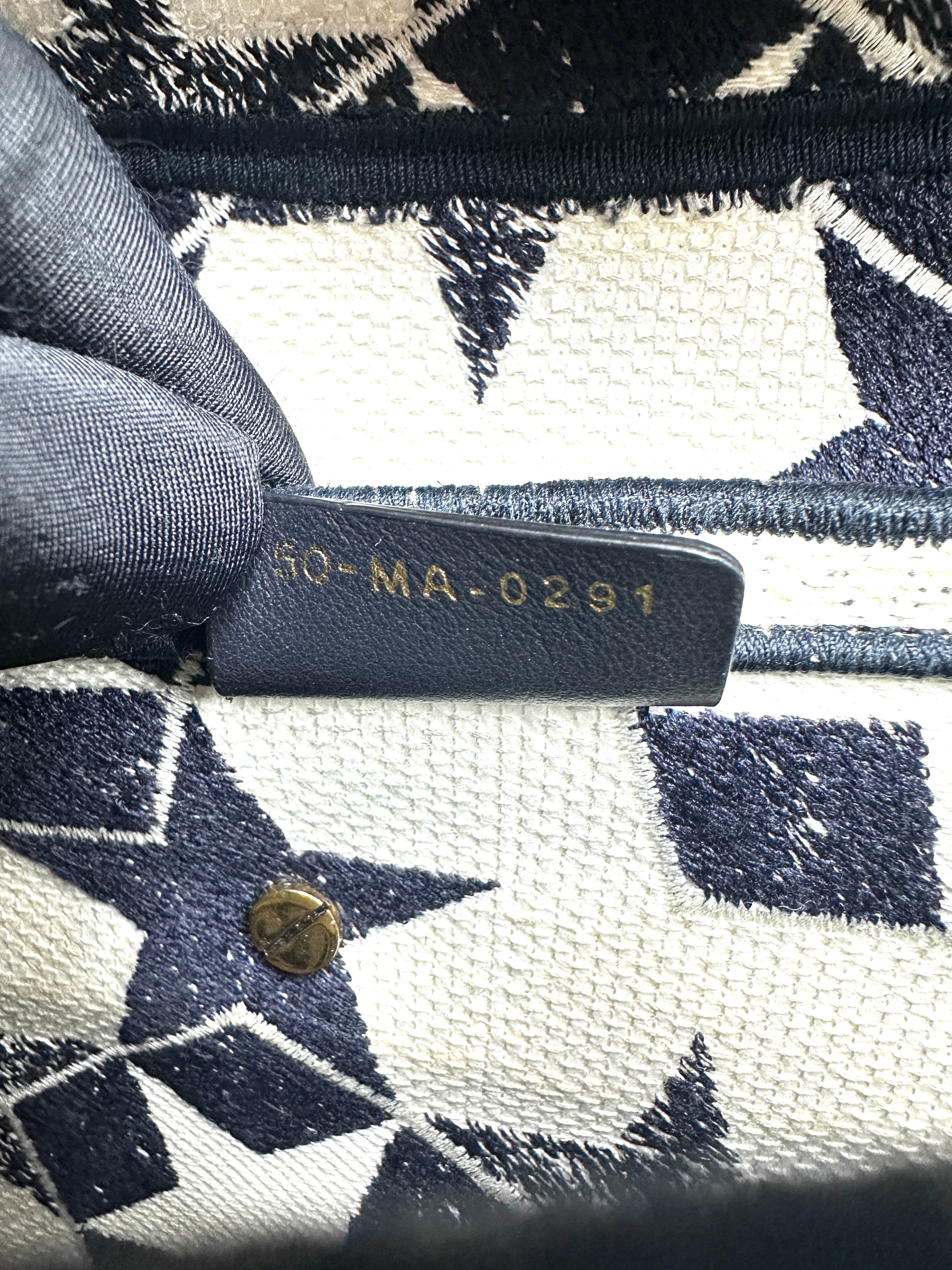 Christian Dior Navy/White Stars Embroidered Canvas Medium Size Saddle Bag DR478