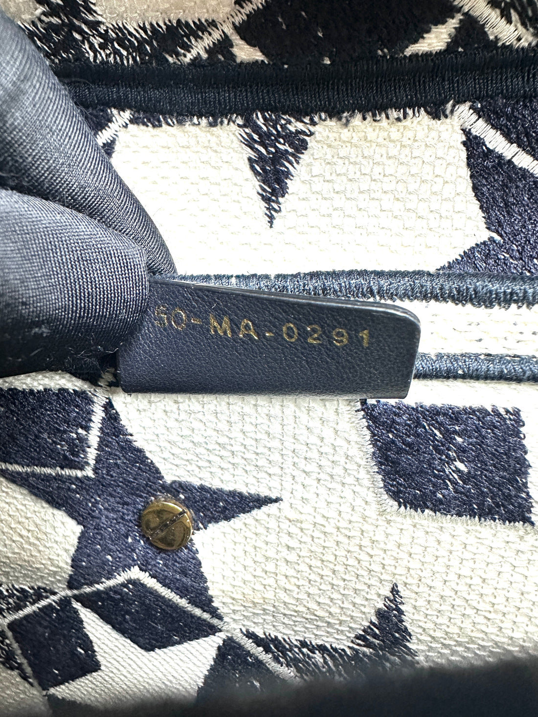 Christian Dior Navy/White Stars Embroidered Canvas Medium Size Saddle Bag DR478
