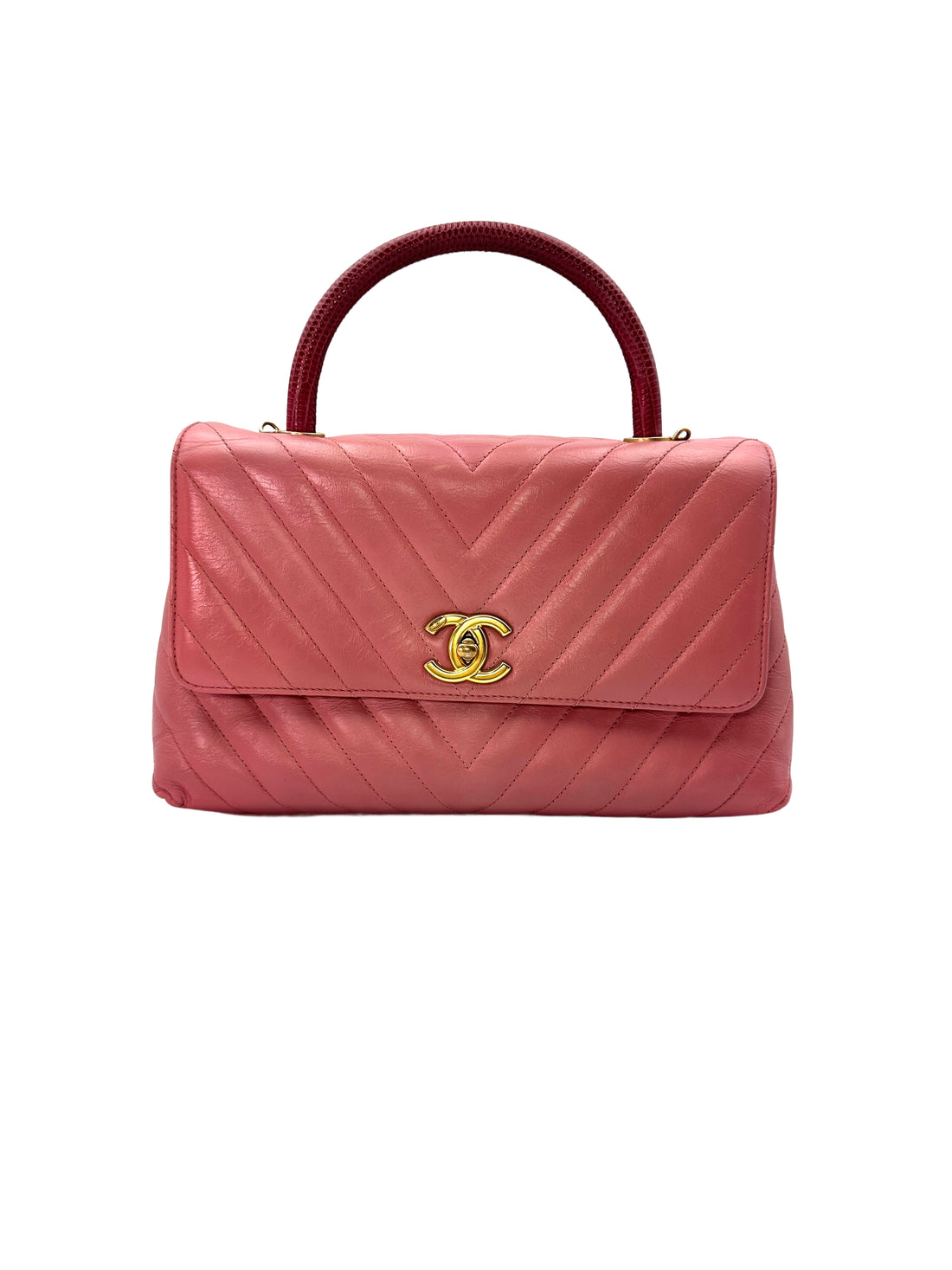 Chanel CoCo Handle Pink Chevron Quilted Leather Medium Size Handle Bag(25***66) CC1390