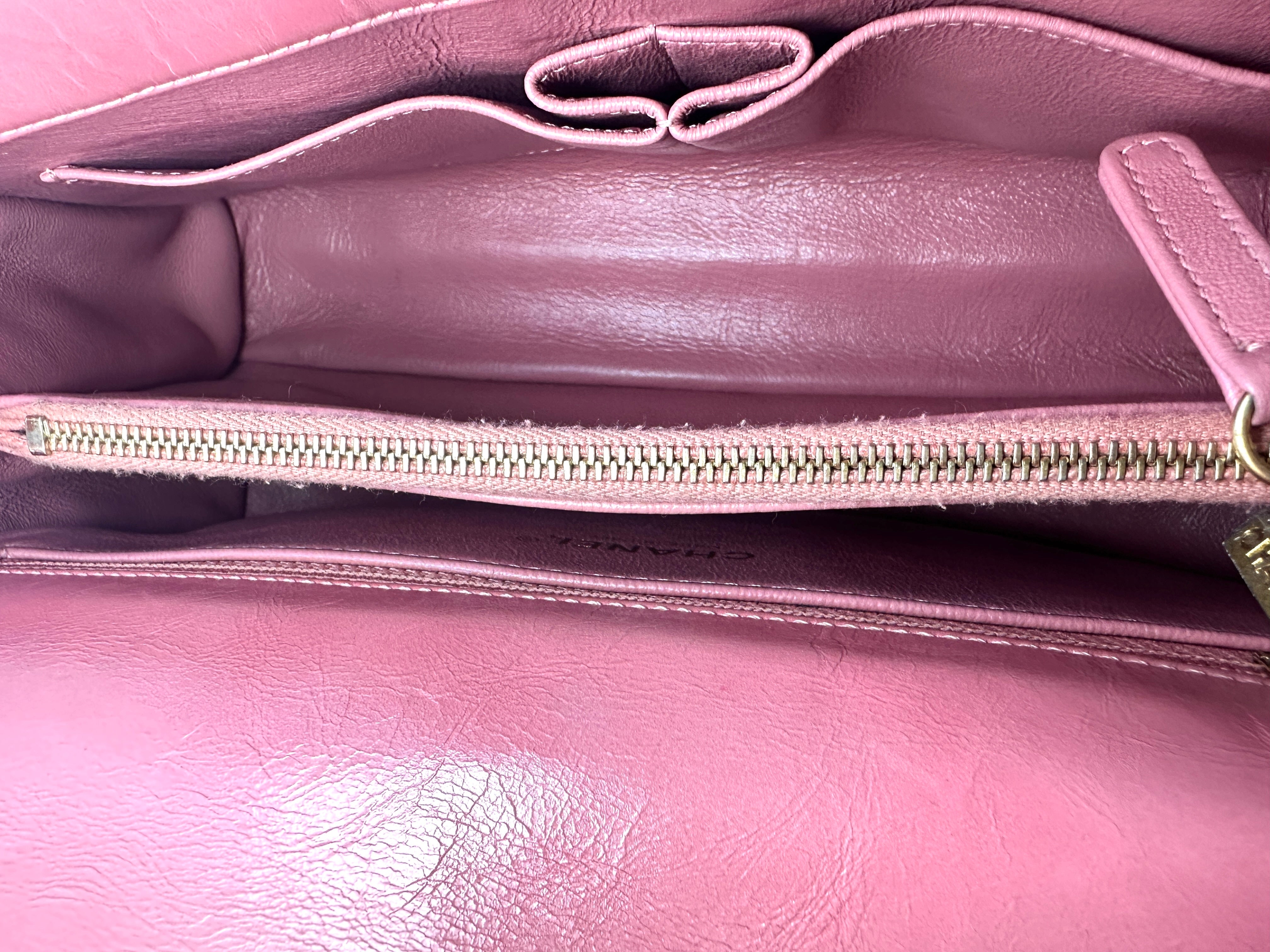 Chanel CoCo Handle Pink Chevron Quilted Leather Medium Size Handle Bag(25***66) CC1390