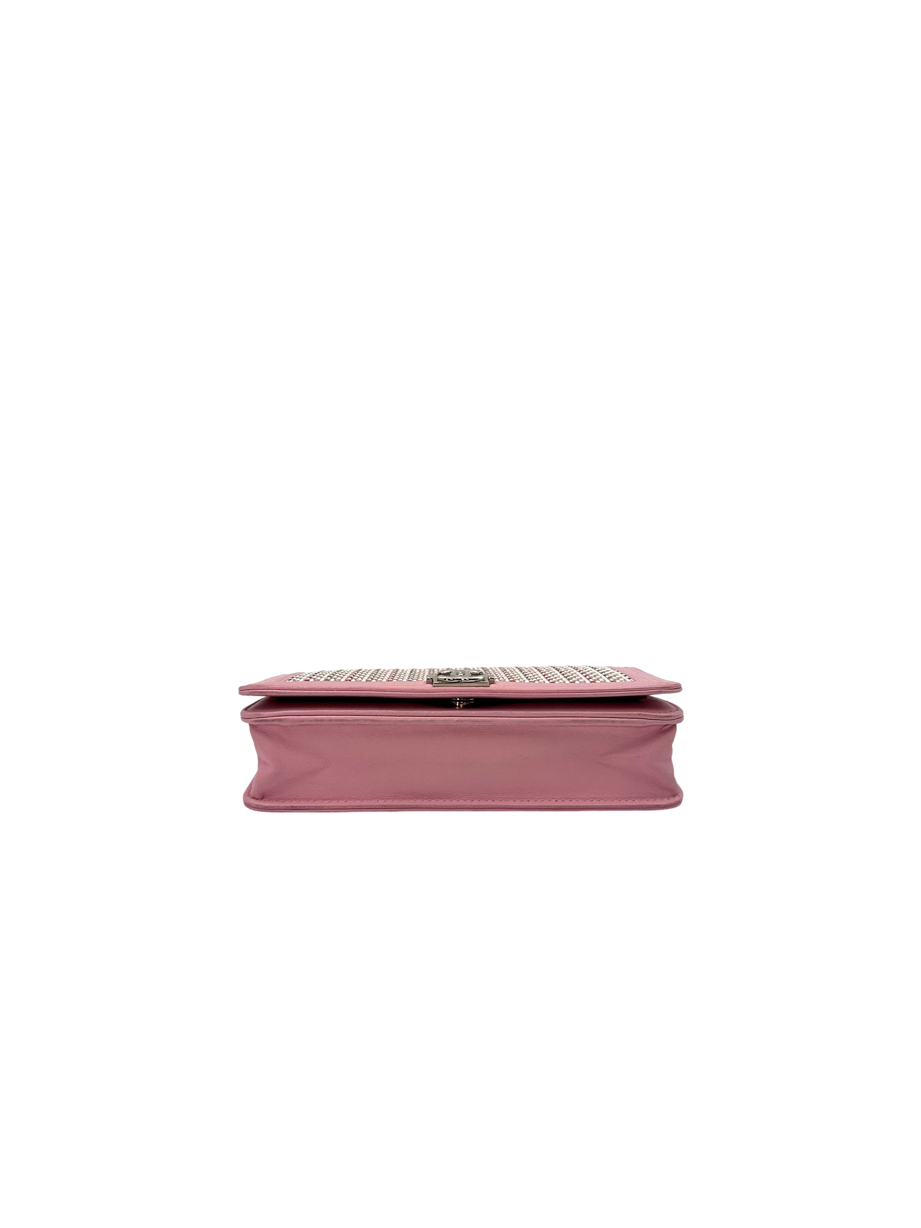 Chanel LeBoy Pink Woven Beads Lambskin Wallet On Chain(23***61) CC1388