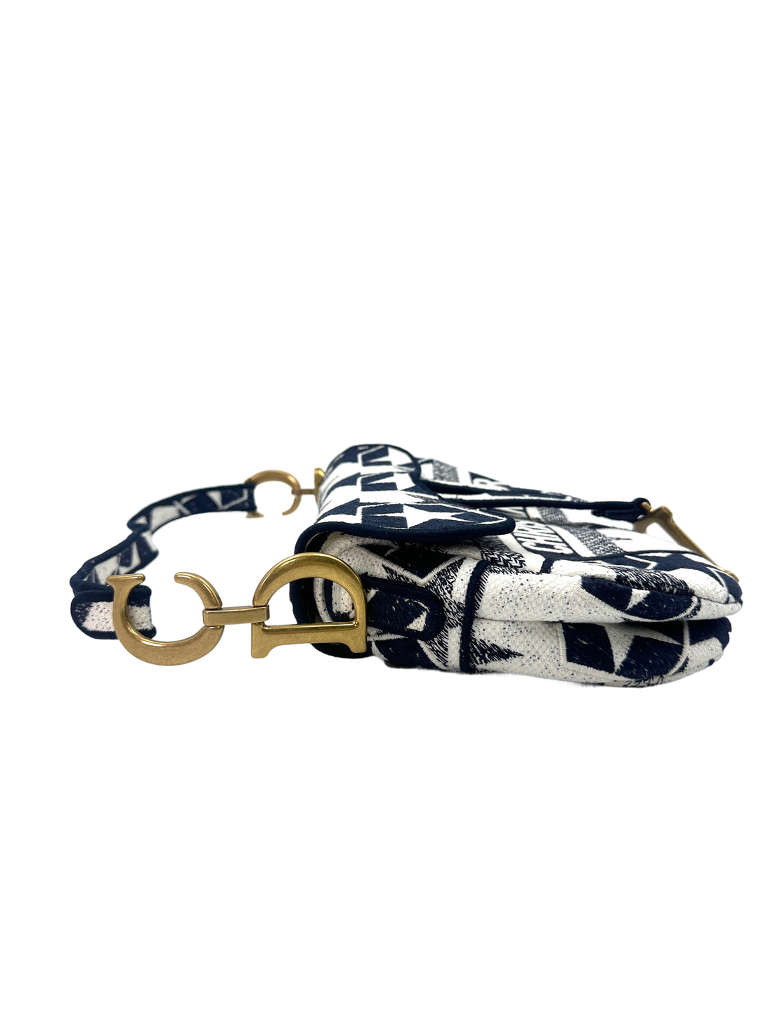 Christian Dior 2021 Navy/White Stars Embroidered Canvas Saddle Bag DR484