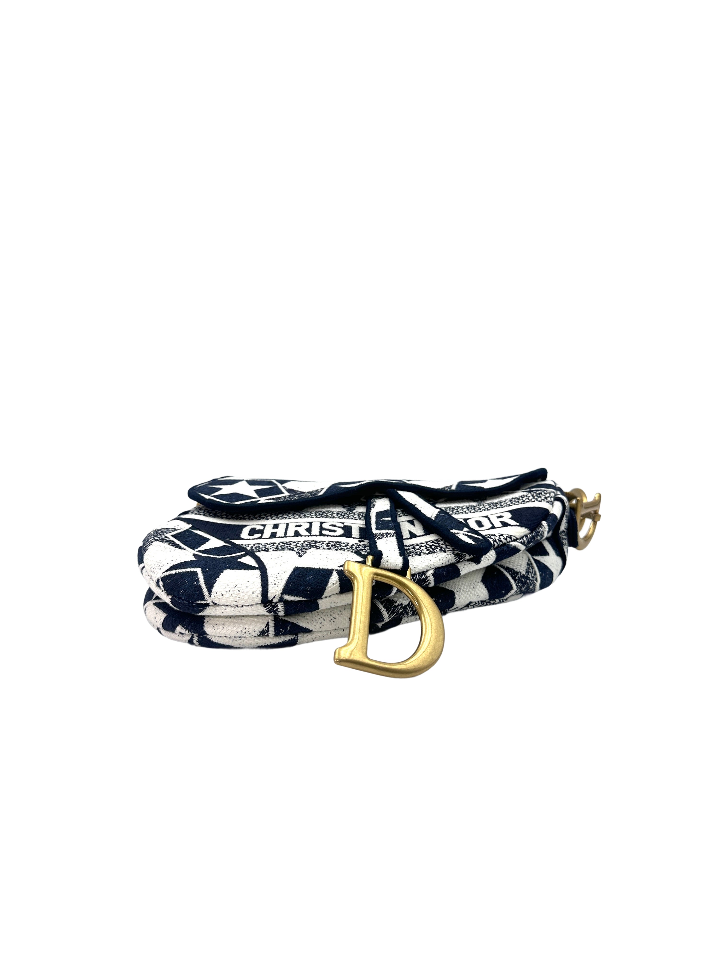 Christian Dior 2021 Navy/White Stars Embroidered Canvas Saddle Bag DR484