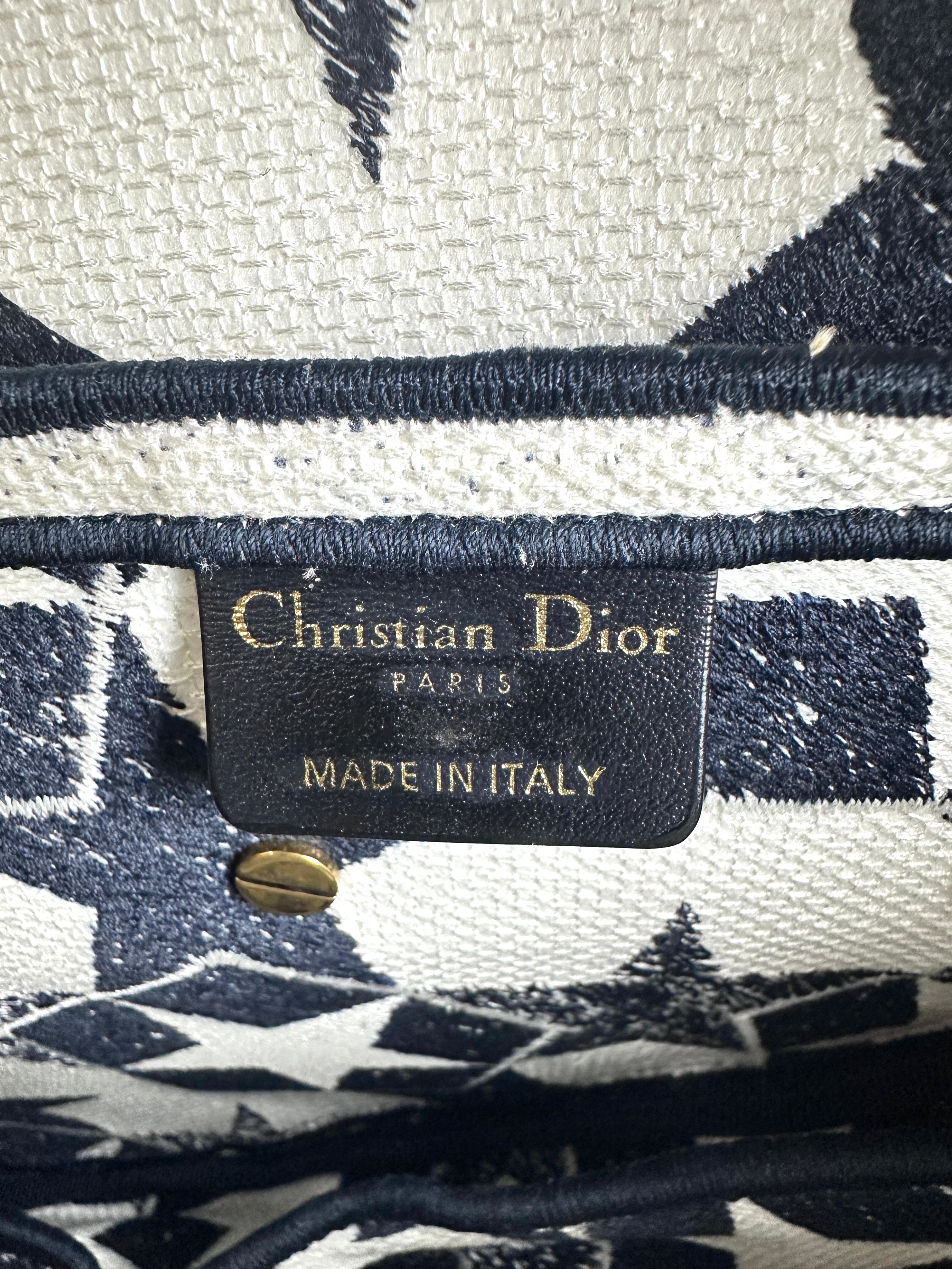 Christian Dior 2021 Navy/White Stars Embroidered Canvas Saddle Bag DR484