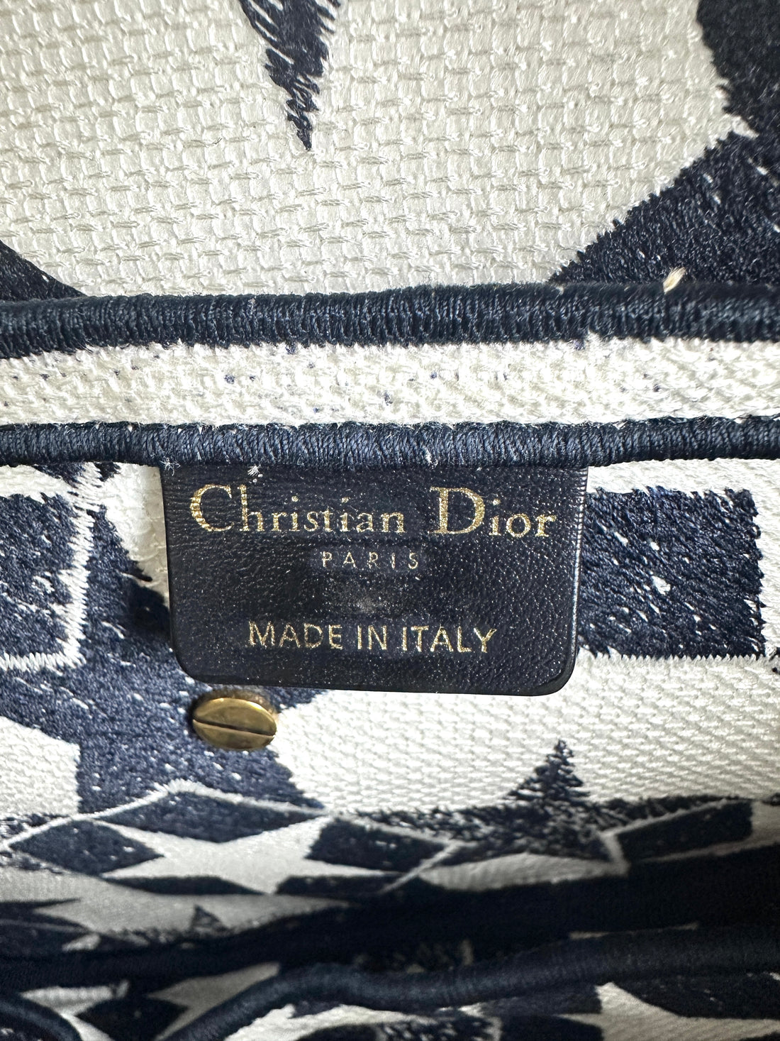 Christian Dior 2021 Navy/White Stars Embroidered Canvas Saddle Bag DR484