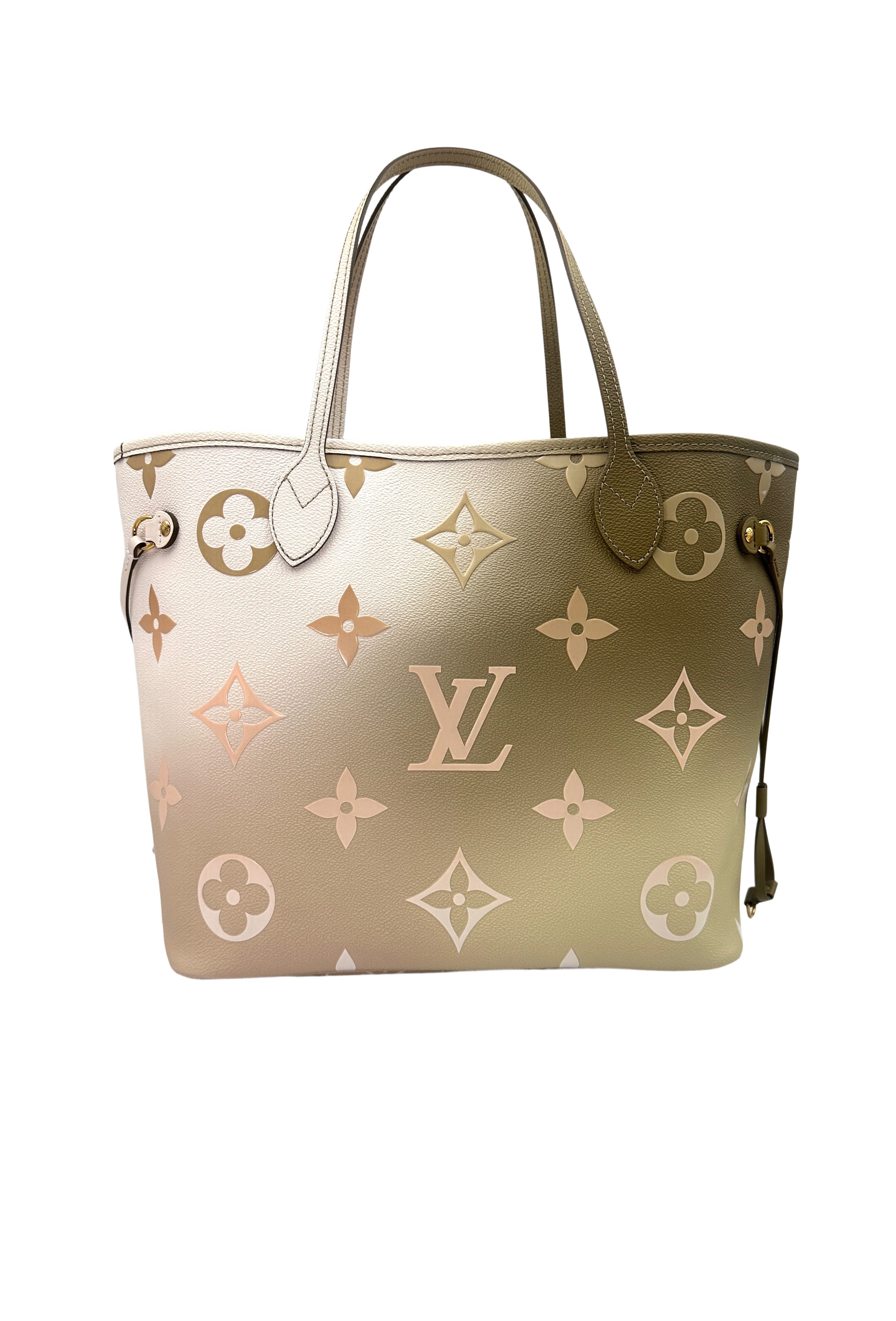Louis Vuitton "Spring In The City" Neverfull Sunsetset Kaki Monogram Medium Size Handle Bag With Pouch LV1893
