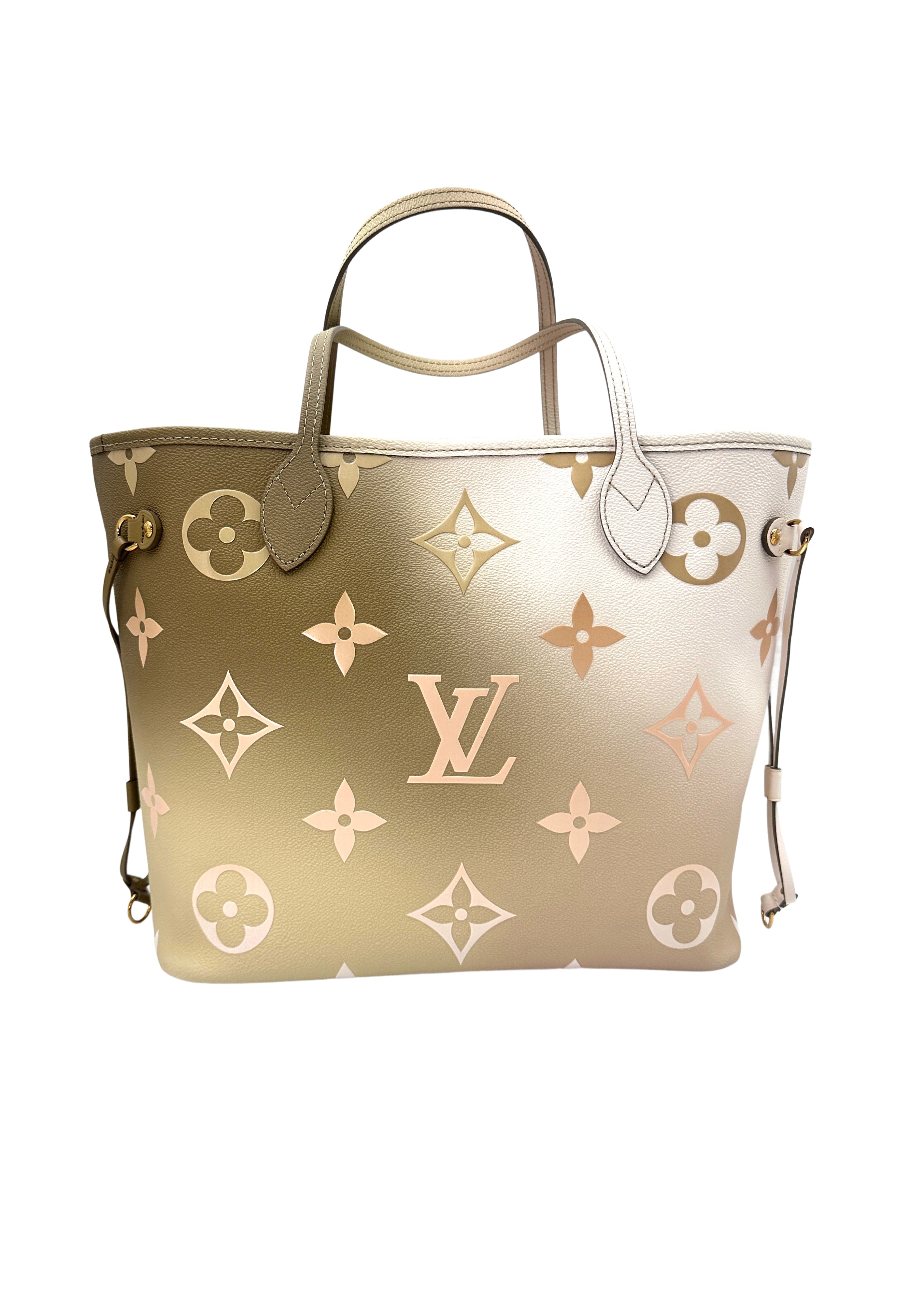 Louis Vuitton "Spring In The City" Neverfull Sunsetset Kaki Monogram Medium Size Handle Bag With Pouch LV1893