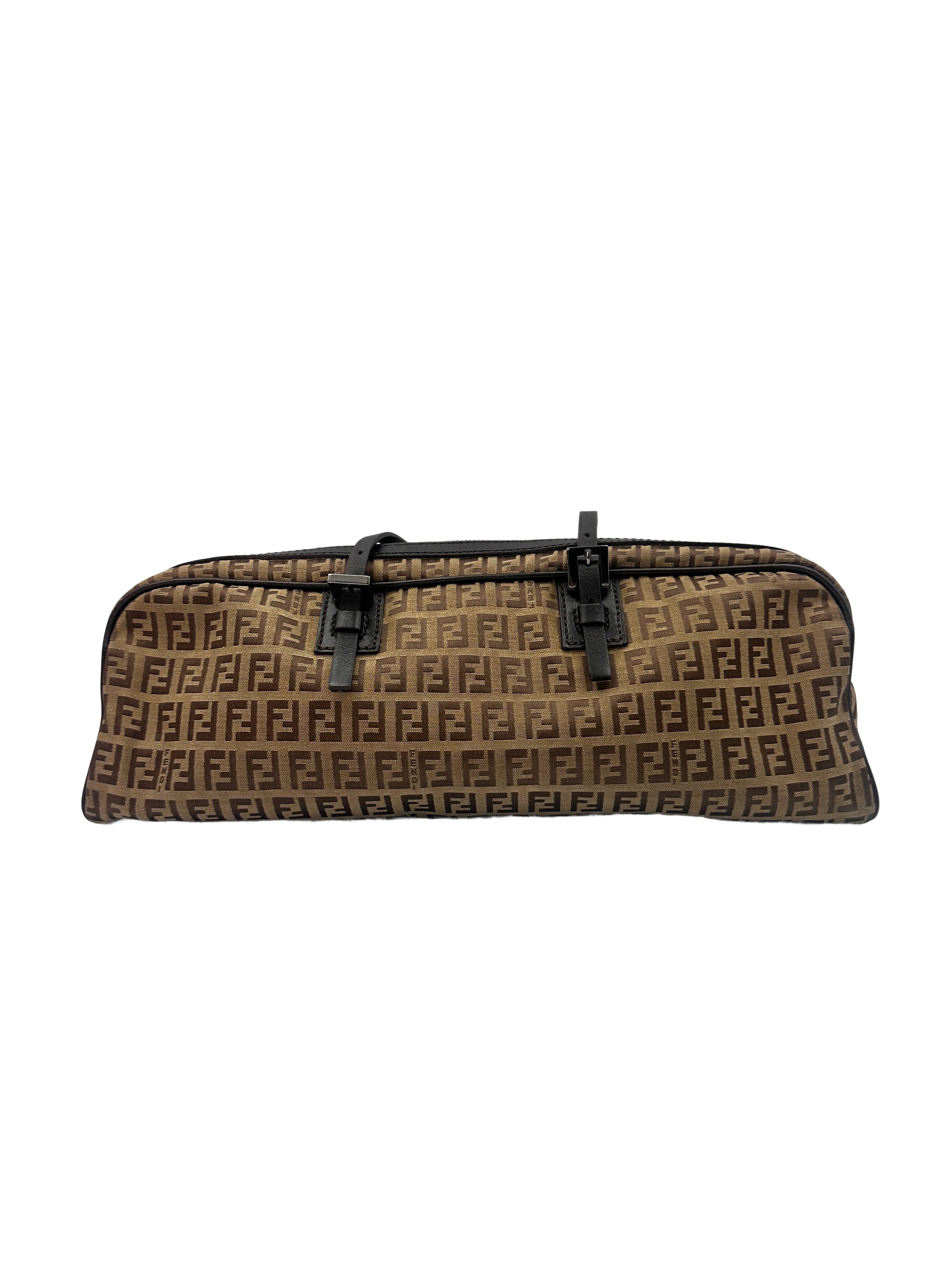 Fendi Zucchino Brwon FF Monogram Handle Bag With Karlito Charm FF83