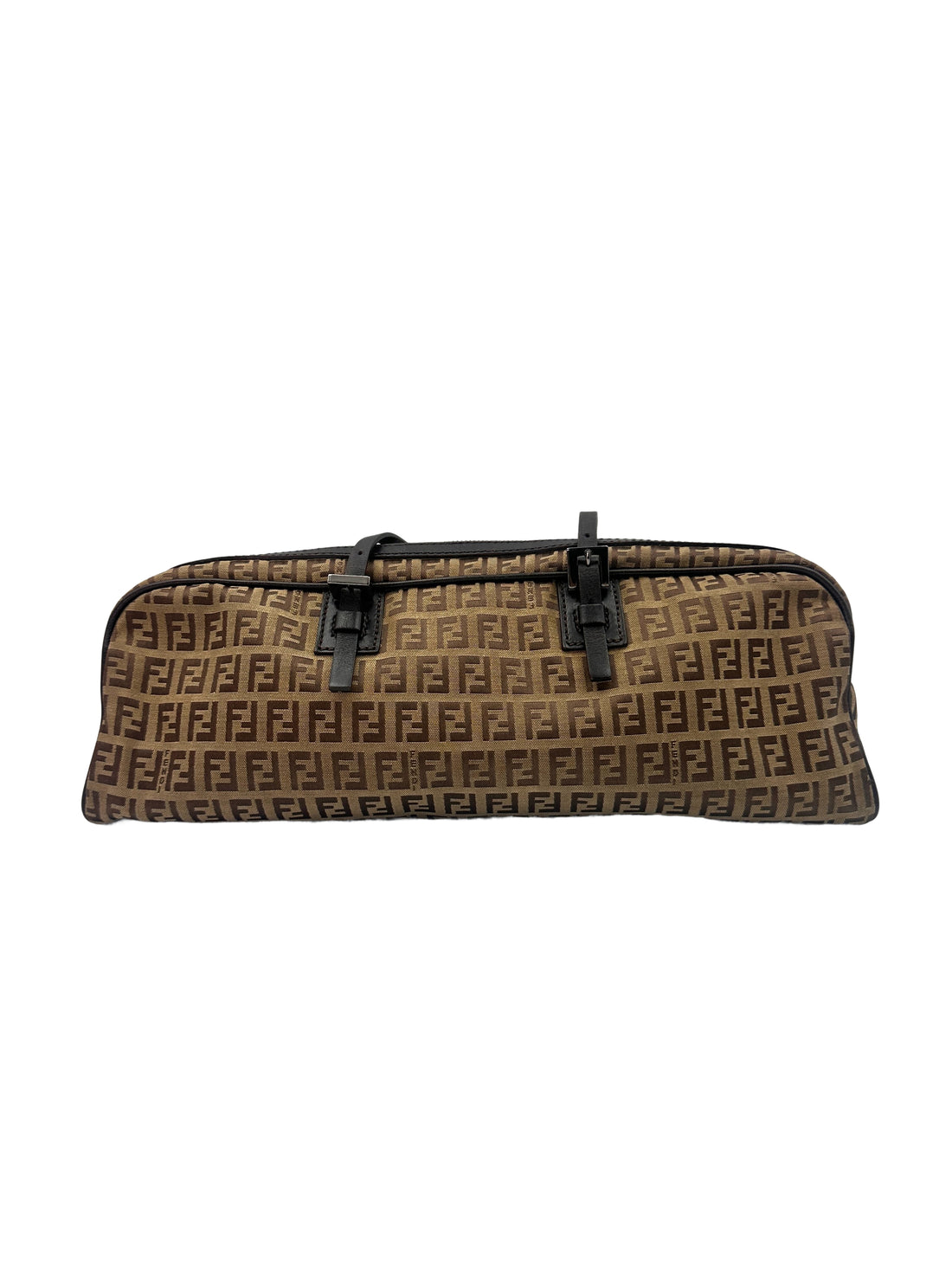 Fendi Zucchino Brwon FF Monogram Handle Bag With Karlito Charm FF83