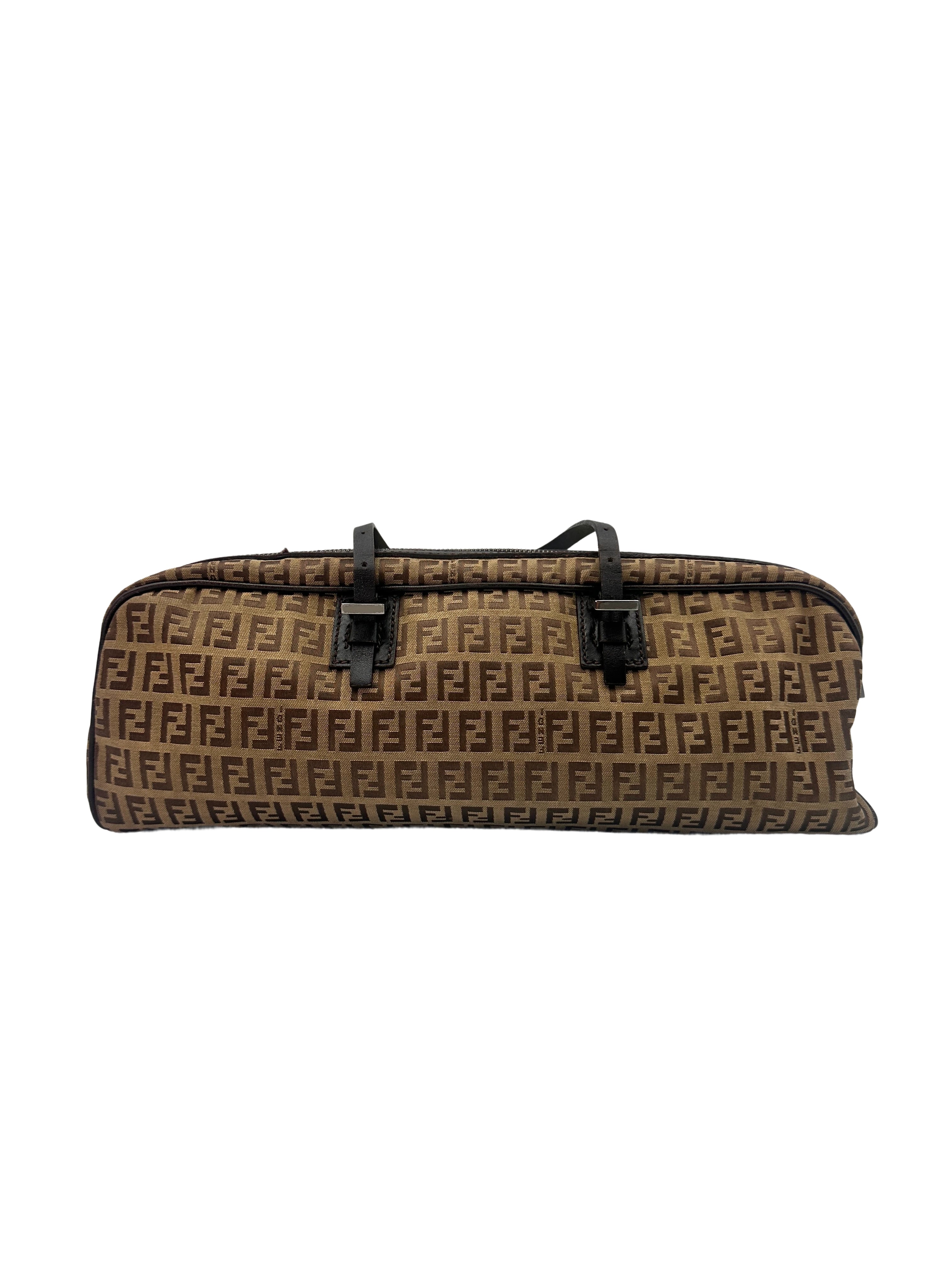 Fendi Zucchino Brwon FF Monogram Handle Bag With Karlito Charm FF83