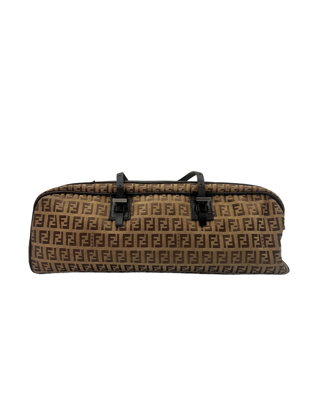 Fendi Zucchino Brwon FF Monogram Handle Bag With Karlito Charm FF83