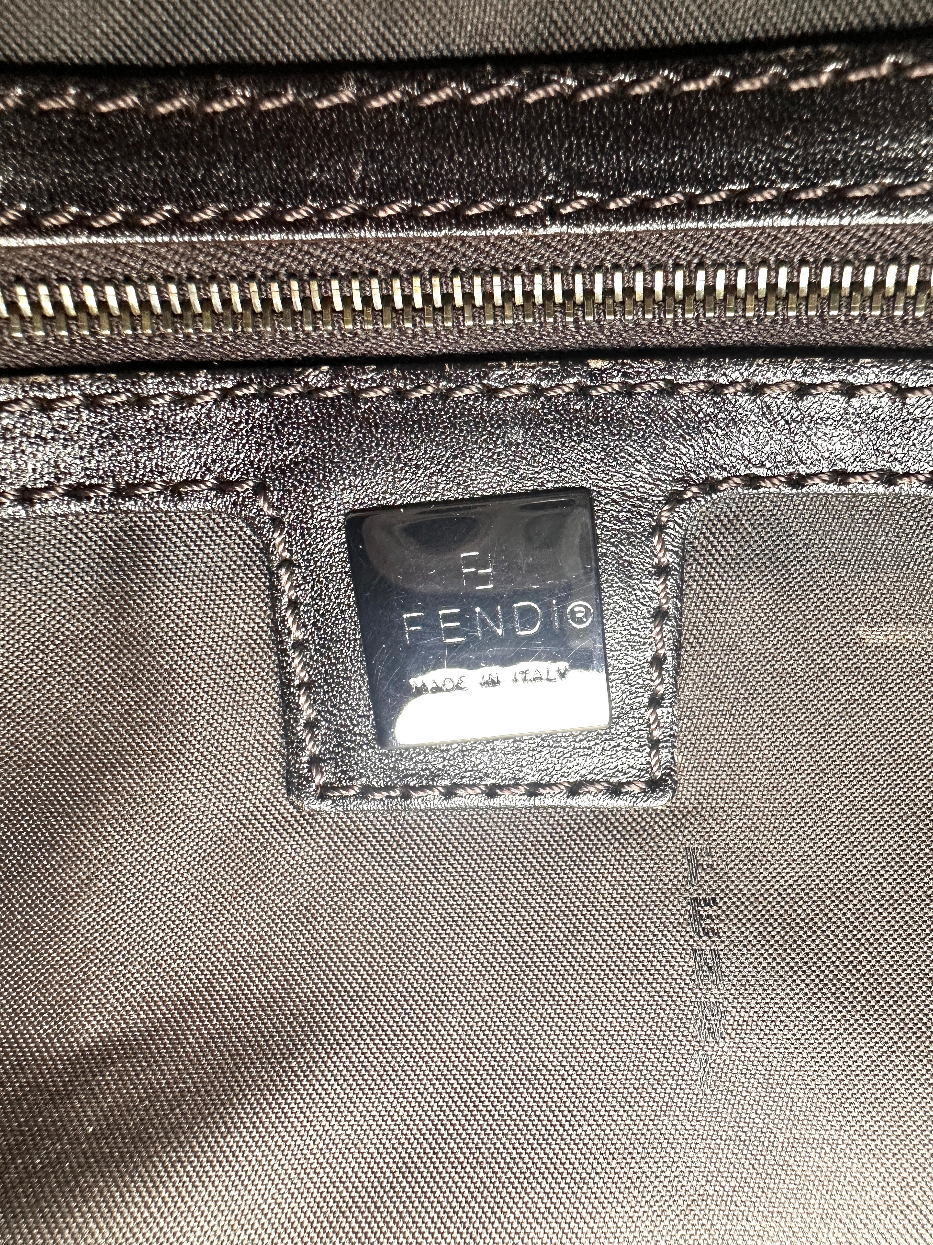 Fendi Zucchino Brwon FF Monogram Handle Bag With Karlito Charm FF83