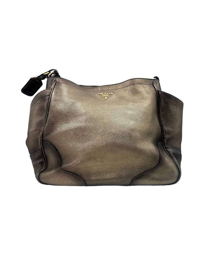 Prada Vitello Daino Brown Leather Handle Bag PR182