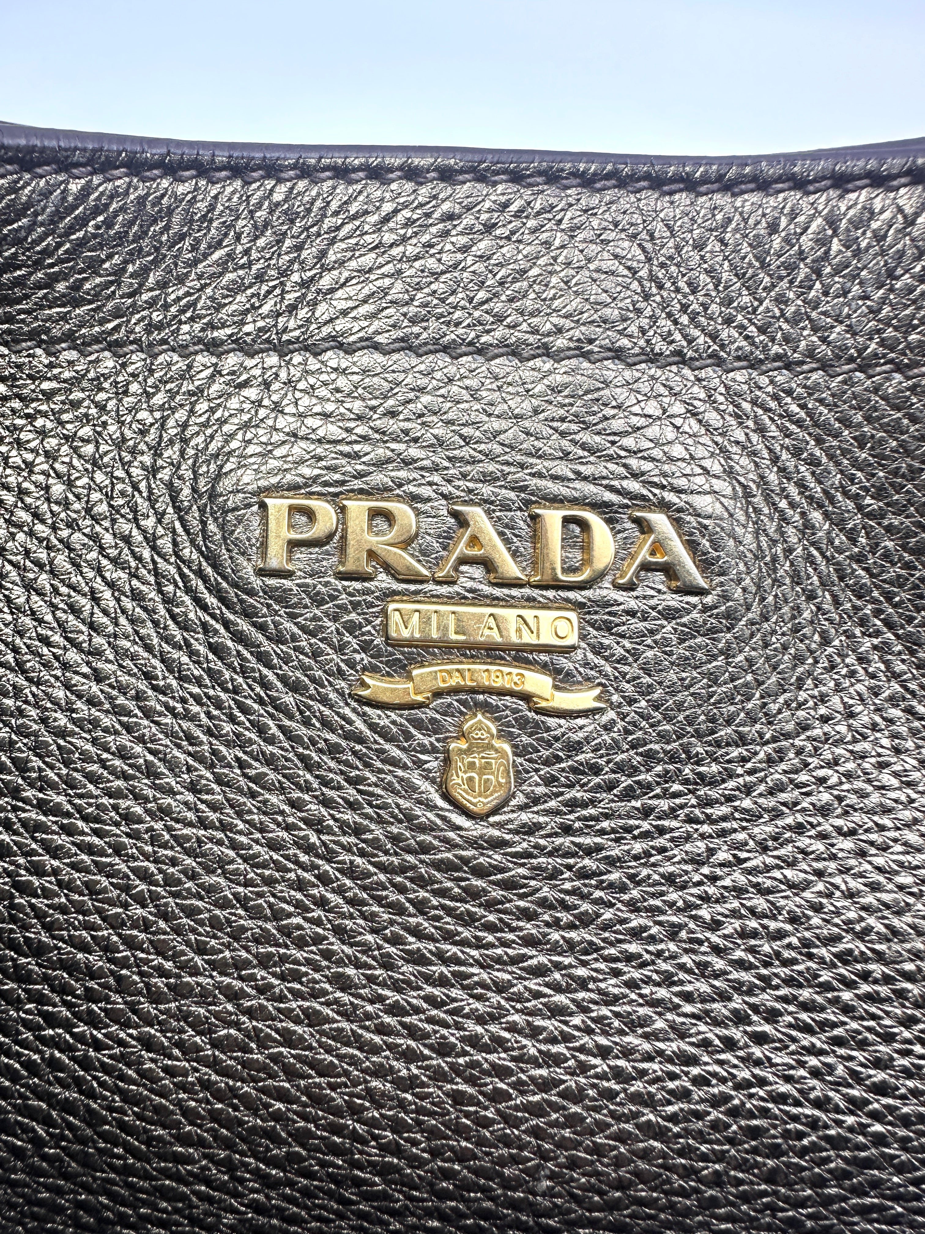 Prada Vitello Daino Brown Leather Handle Bag PR182