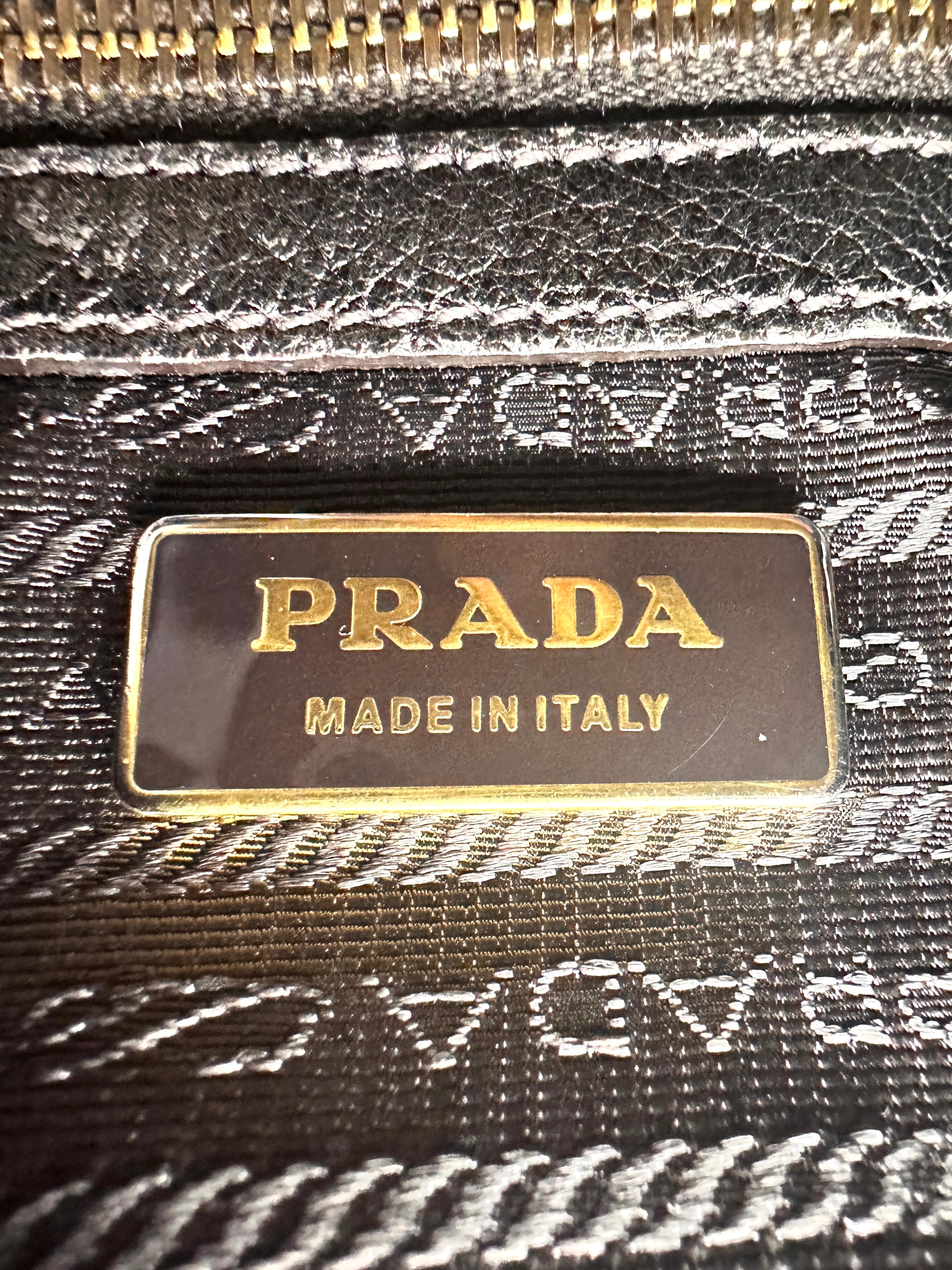 Prada Vitello Daino Brown Leather Handle Bag PR182