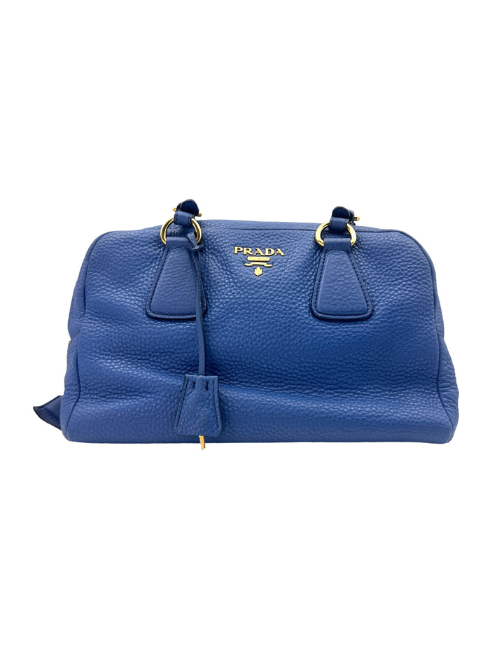 Prada Vitello Daino Blue Leather Handle Bag PR180