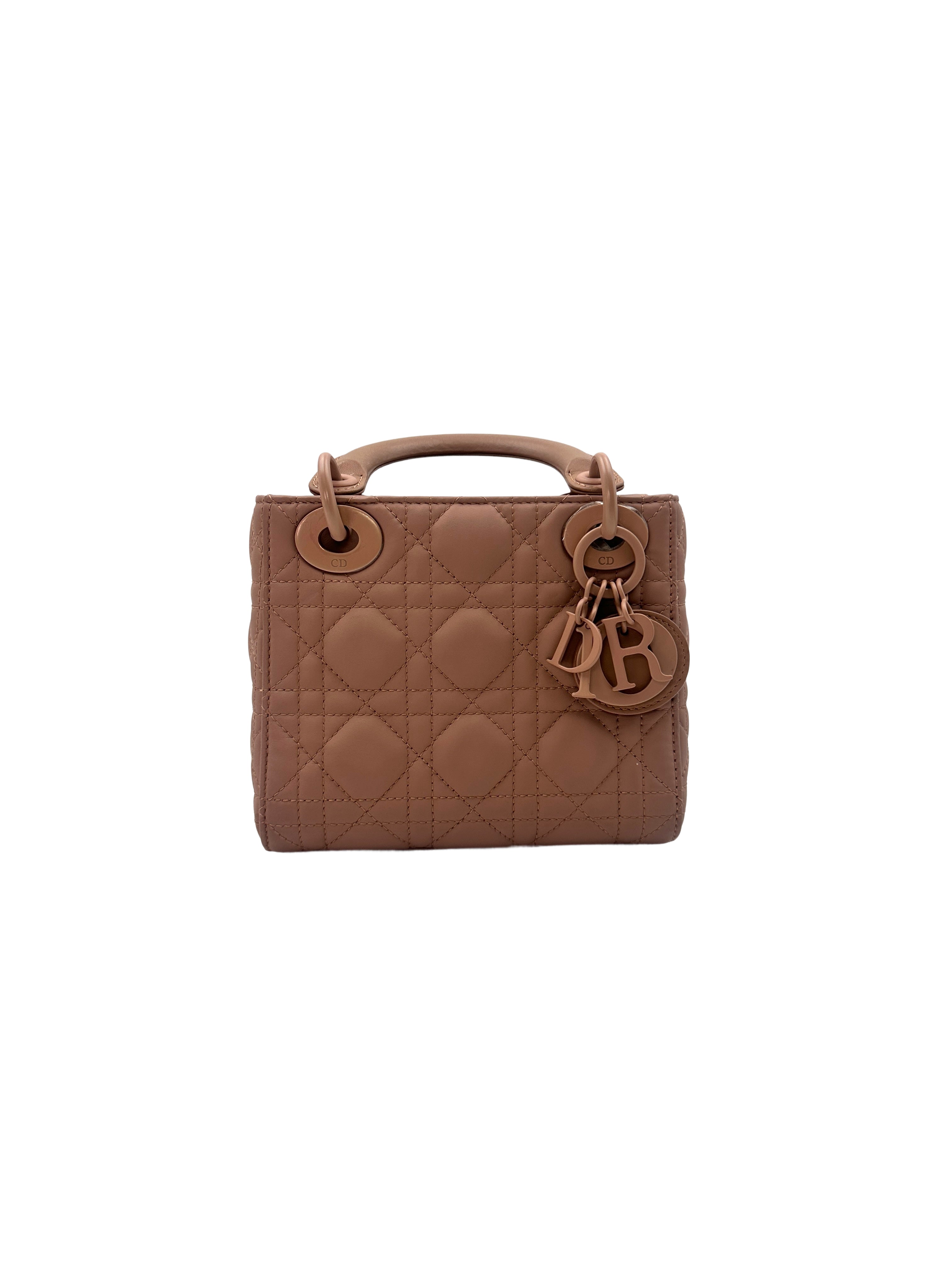 Christian Dior Lady Dior Powder Beige Cannage Leather Handle Bag With Powder Beige Charms DR487