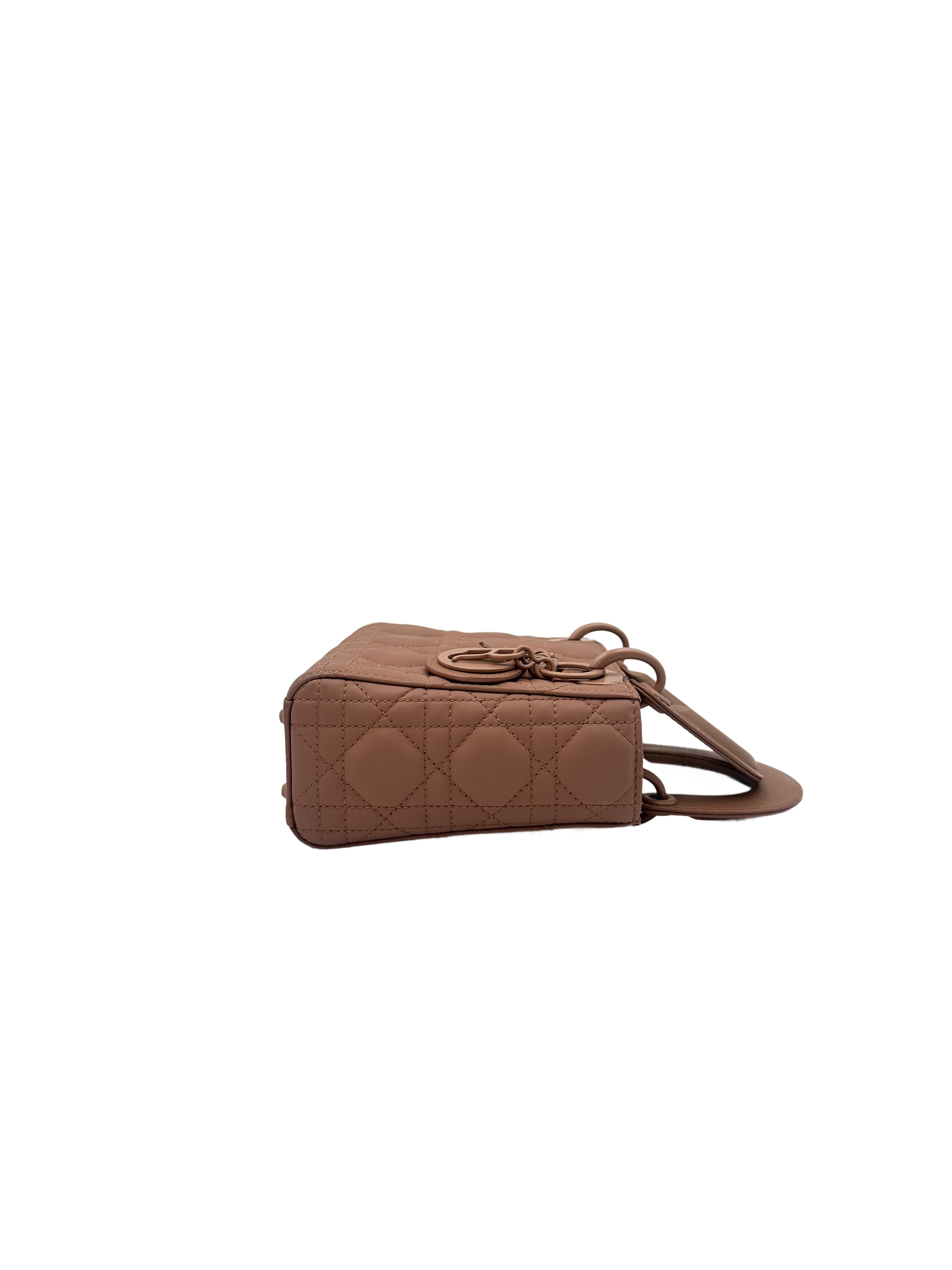 Christian Dior Lady Dior Powder Beige Cannage Leather Handle Bag With Powder Beige Charms DR487