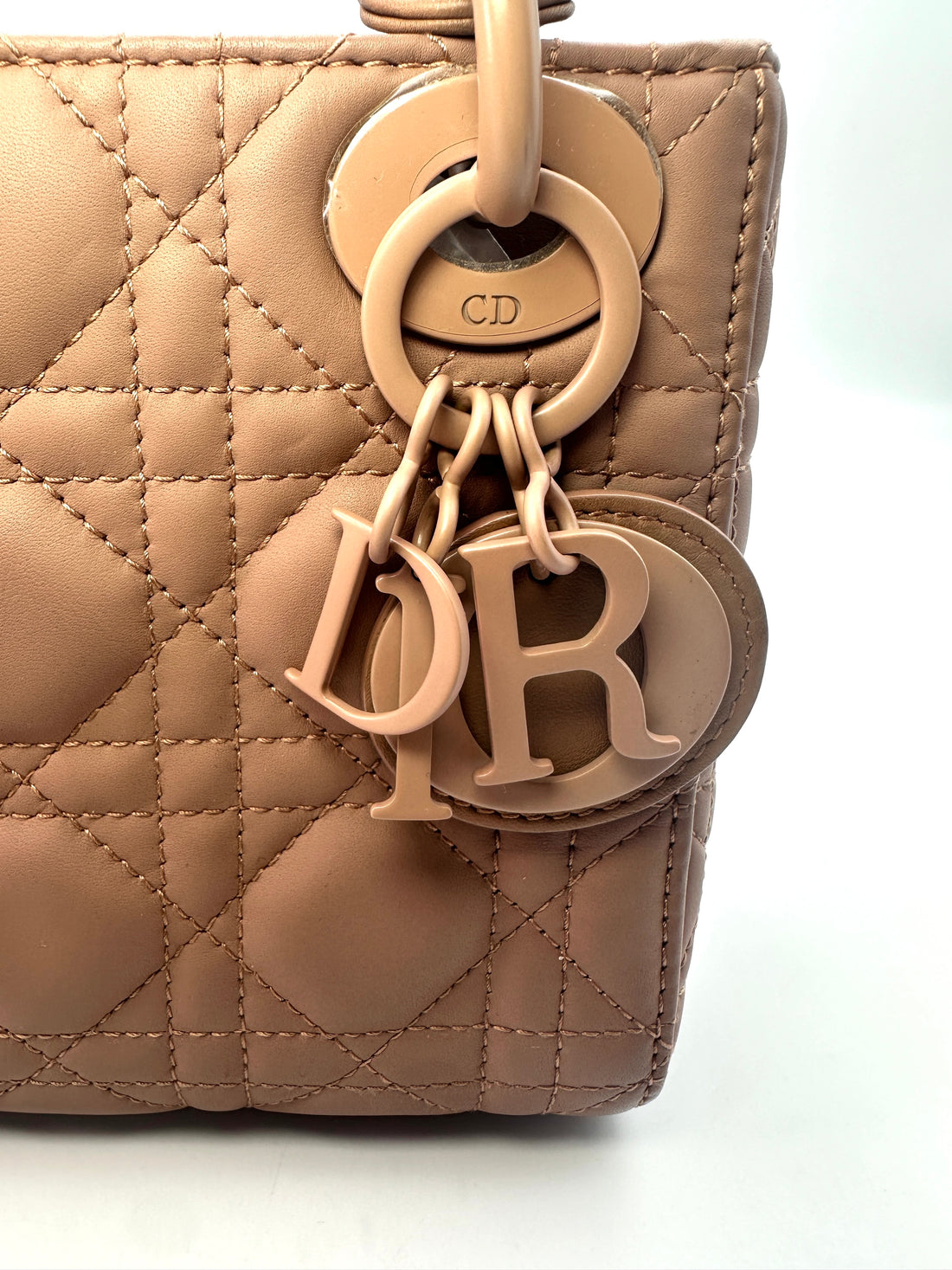 Christian Dior Lady Dior Powder Beige Cannage Leather Handle Bag With Powder Beige Charms DR487