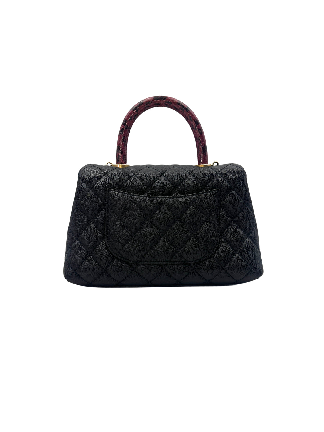 Chanel CoCo Black Quilted Calfskin Burgundy Lizard Handle Bag With Gold Buckle(26***81) CC1397