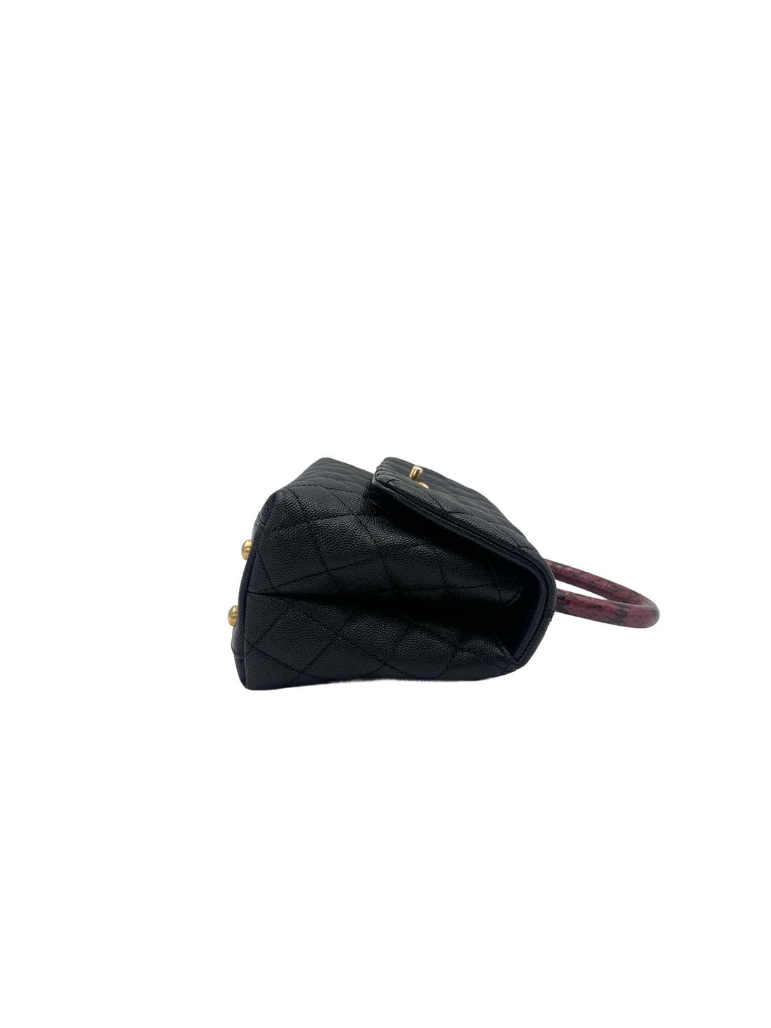 Chanel CoCo Black Quilted Calfskin Burgundy Lizard Handle Bag With Gold Buckle(26***81) CC1397