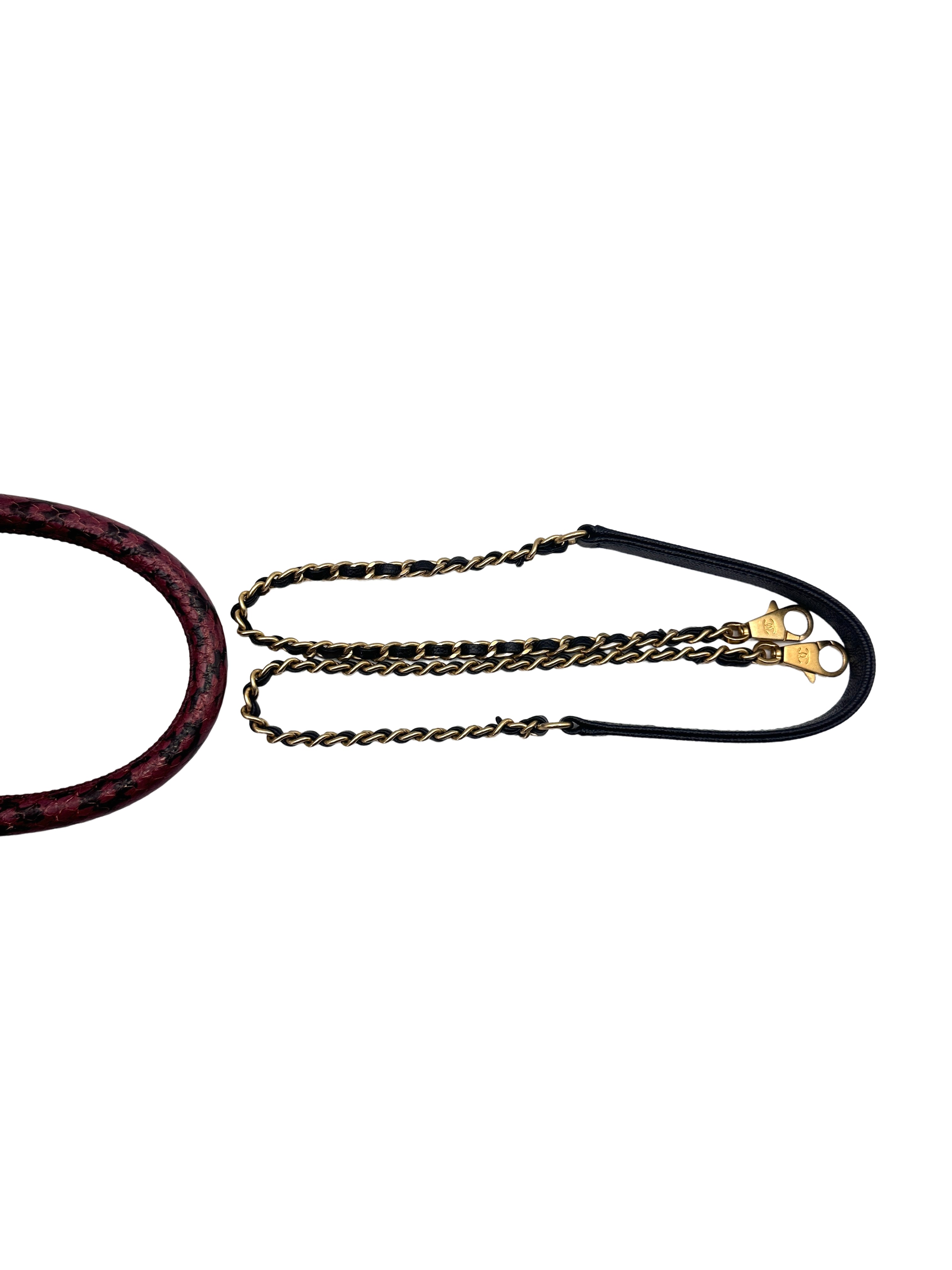 Chanel CoCo Black Quilted Calfskin Burgundy Lizard Handle Bag With Gold Buckle(26***81) CC1397