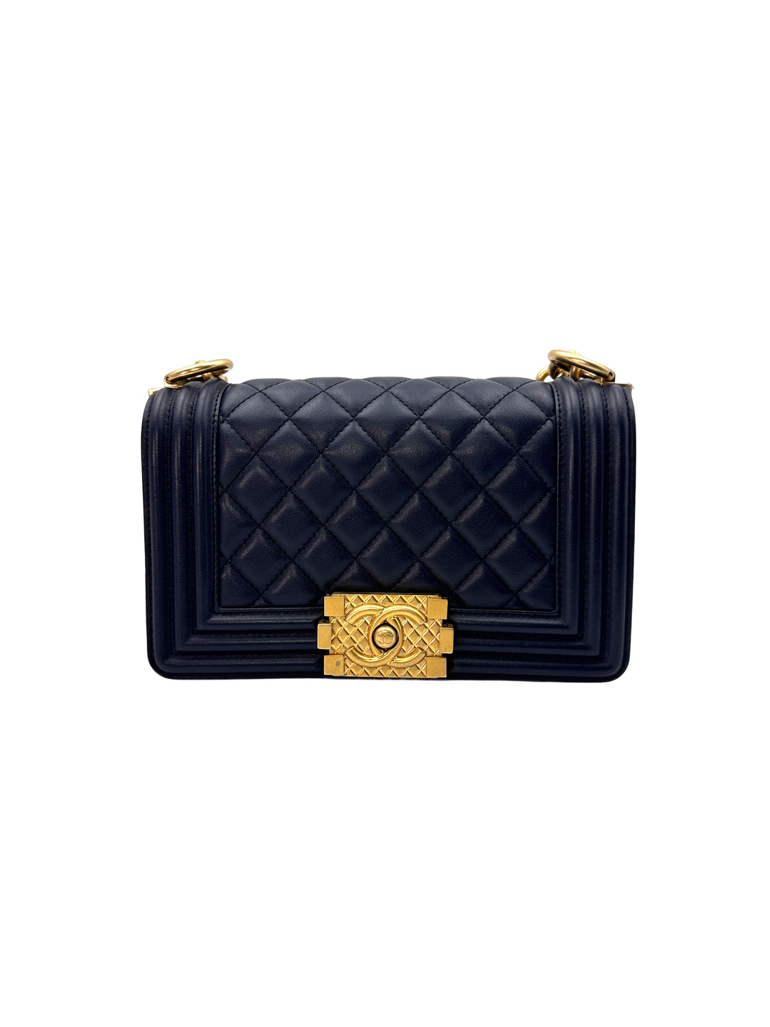 Chanel LeBoy Dark Blue Quilted Leather Small Size Flap Bag With Gold Buckle(30***28) CC1395