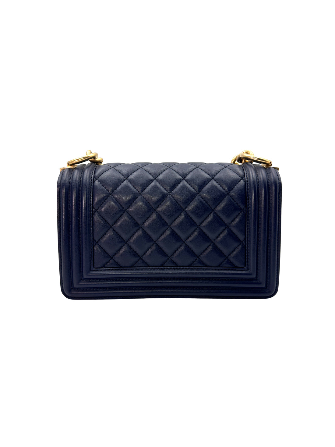 Chanel LeBoy Dark Blue Quilted Leather Small Size Flap Bag With Gold Buckle(30***28) CC1395