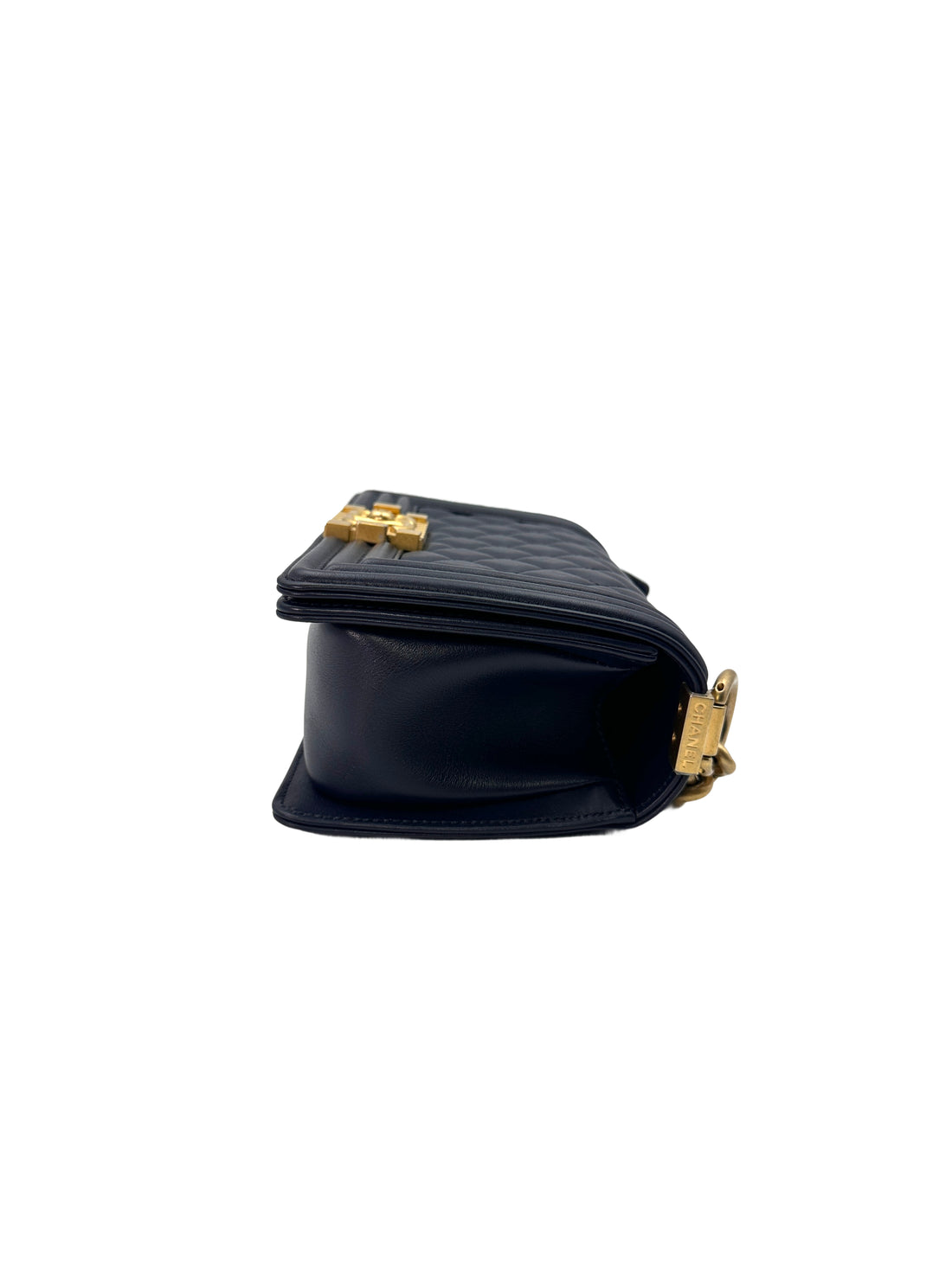 Chanel LeBoy Dark Blue Quilted Leather Small Size Flap Bag With Gold Buckle(30***28) CC1395
