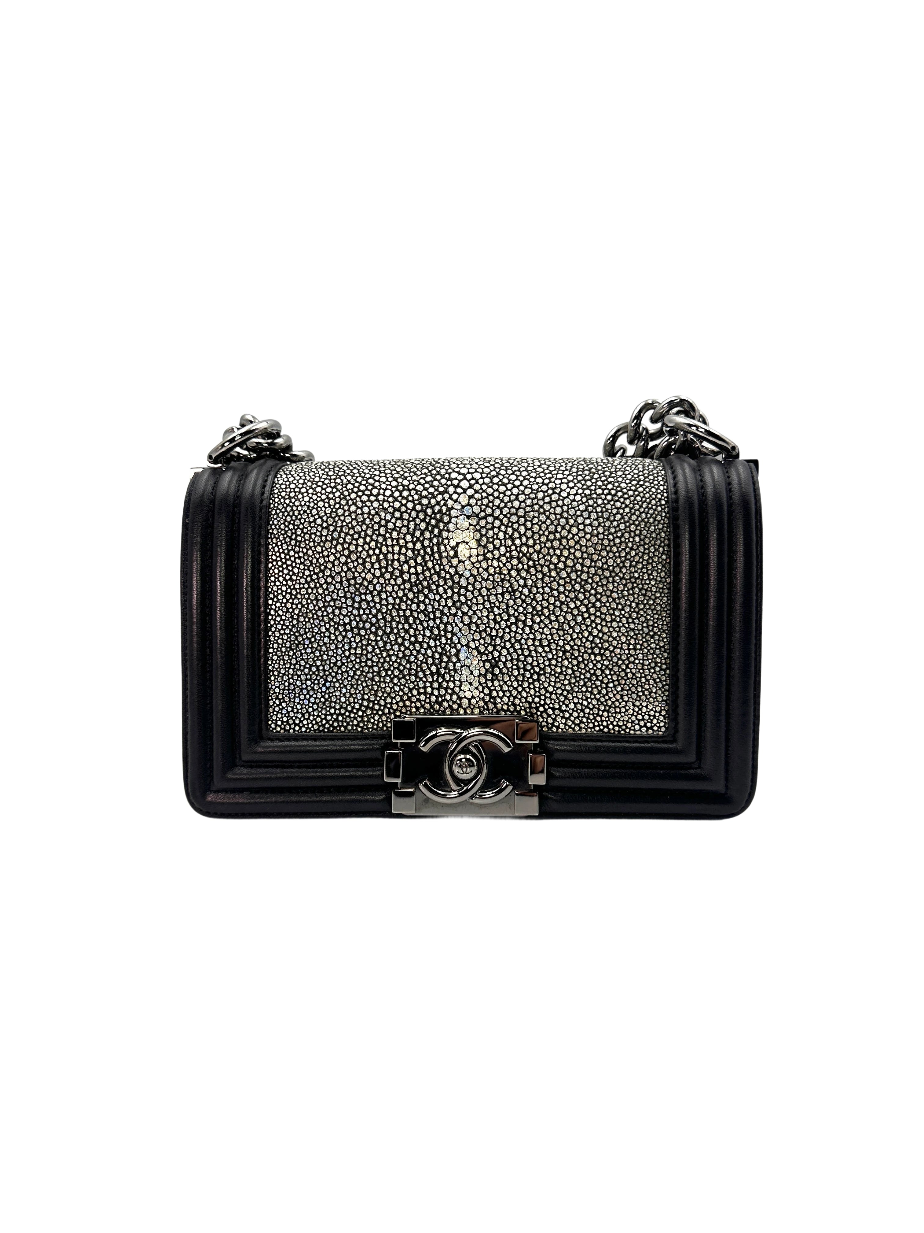 Chanel LeBoy Black Stingray Leather Flap Bag With Silver Buckle(21***34) CC1396