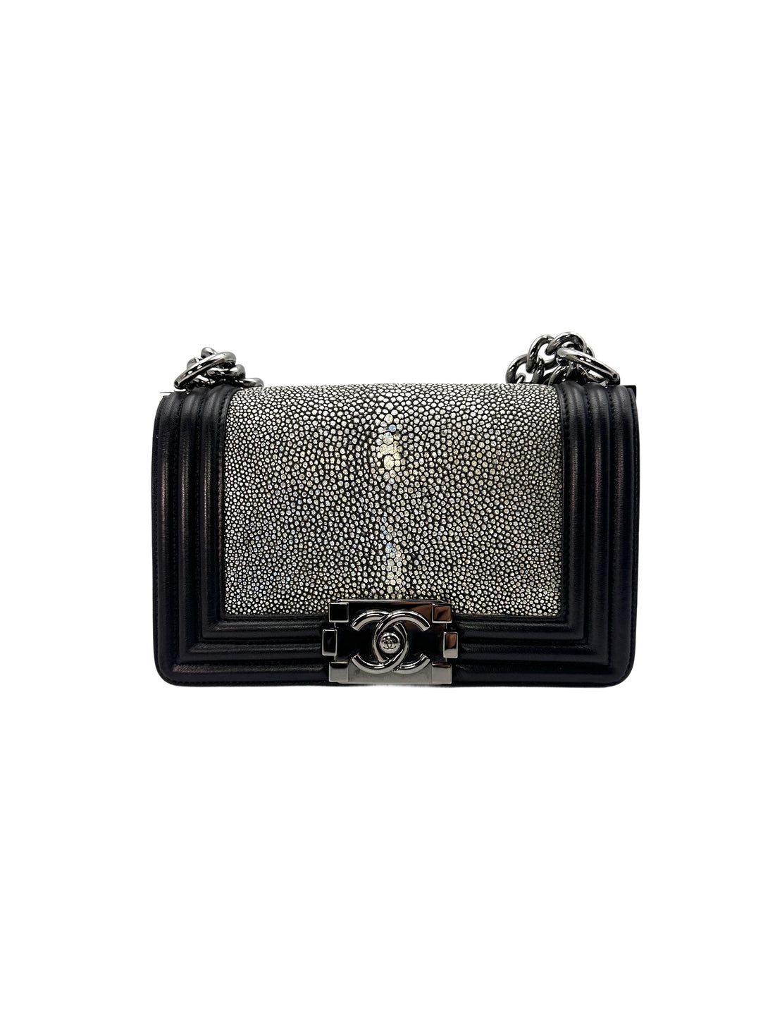 Chanel LeBoy Black Stingray Leather Flap Bag With Silver Buckle(21***34) CC1396