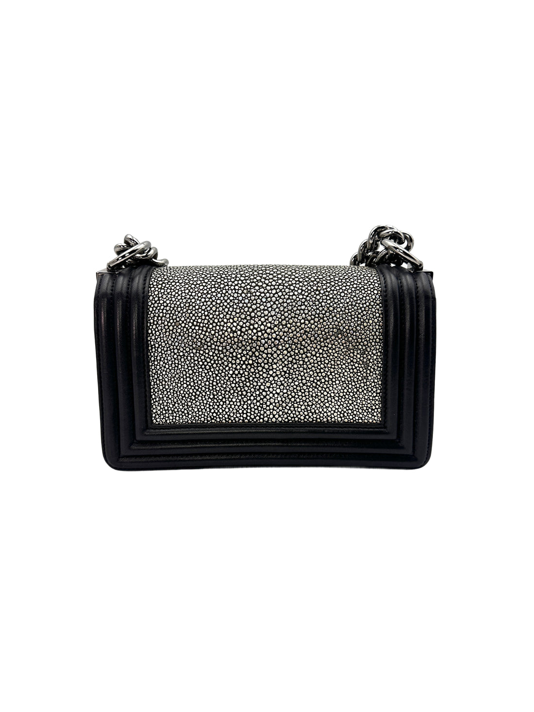 Chanel LeBoy Black Stingray Leather Flap Bag With Silver Buckle(21***34) CC1396
