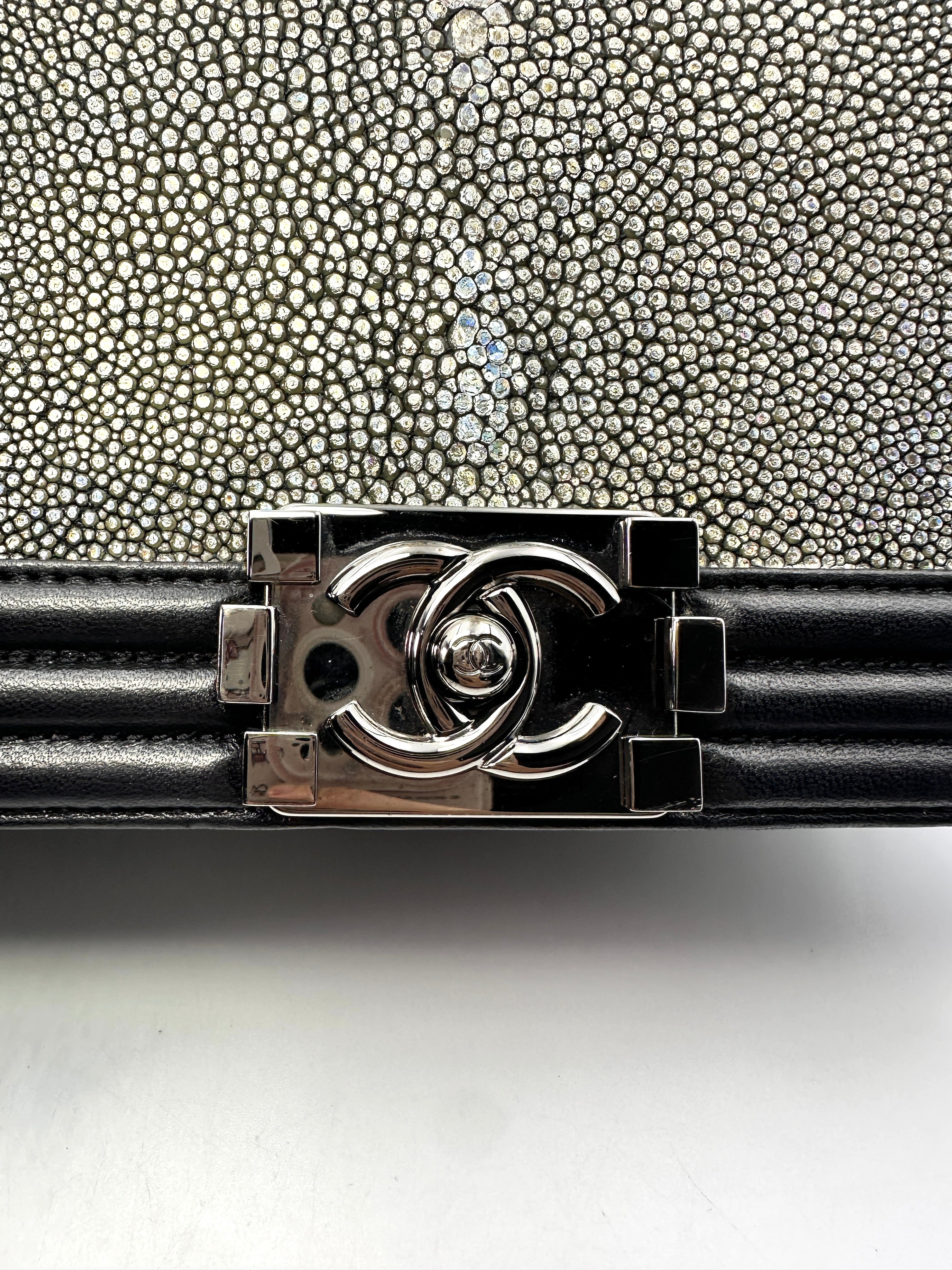Chanel LeBoy Black Stingray Leather Flap Bag With Silver Buckle(21***34) CC1396